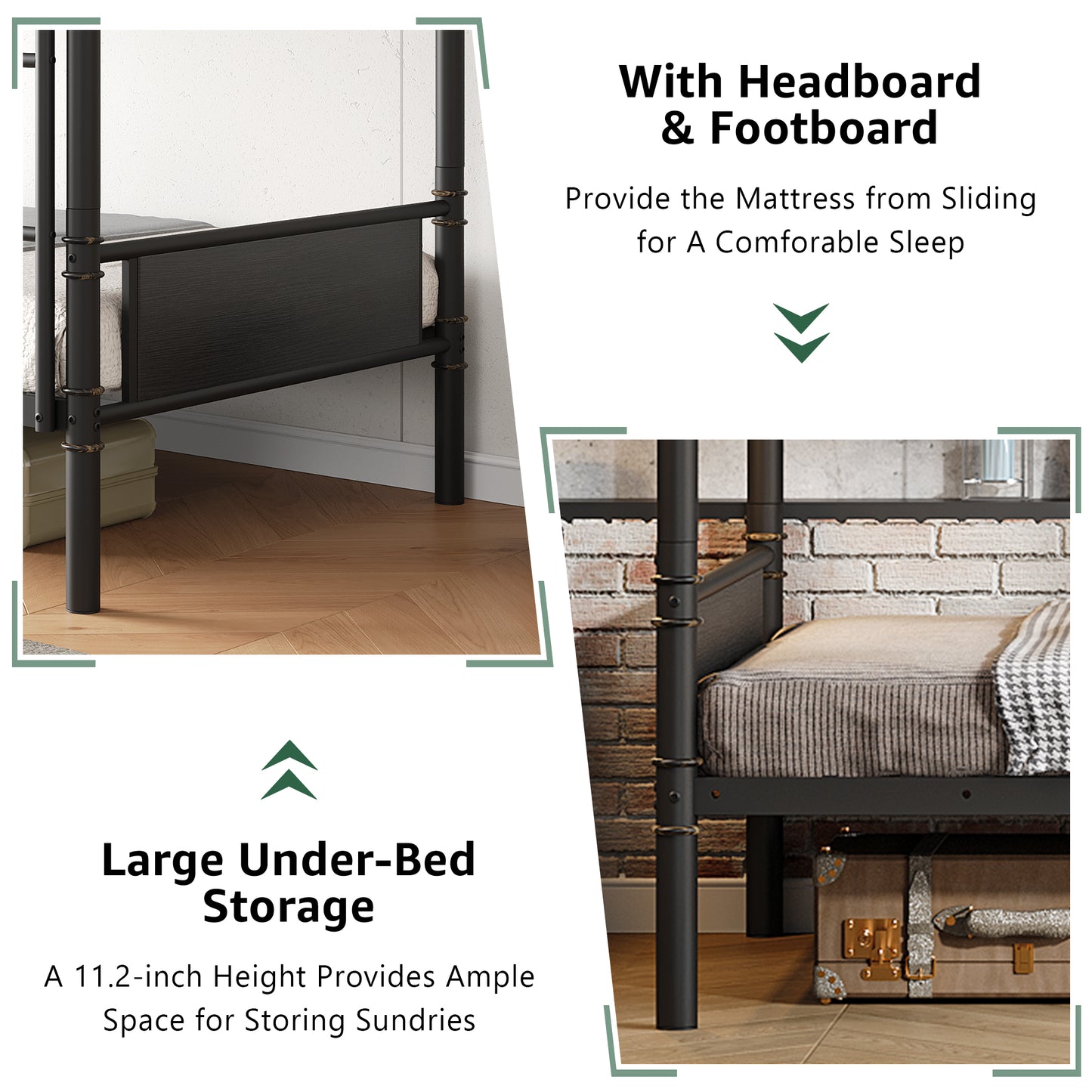 Anyact Metal Twin over Twin Bunk Bed with Storage Bag, 2 Convertible Twin Beds Loft bed, Black Brown