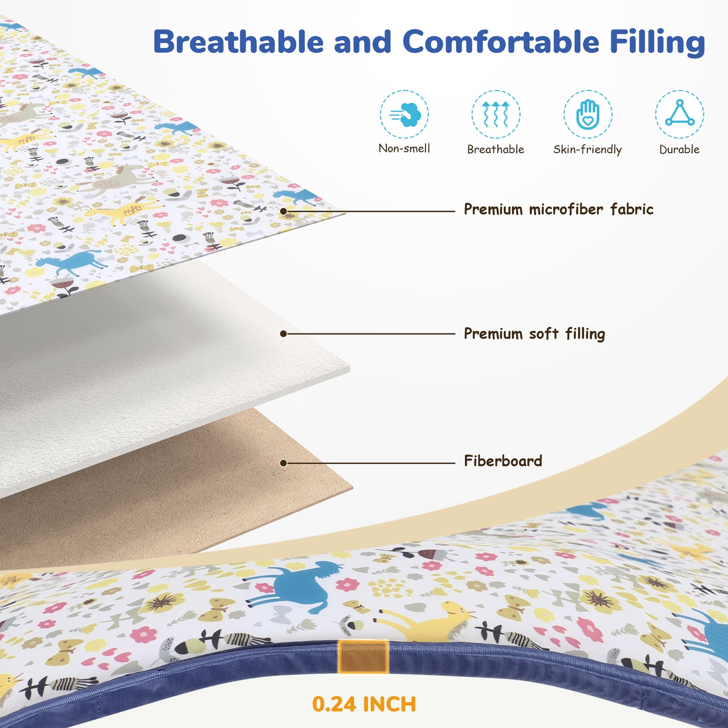 Minikid Baby Playard with Bassinet,Unisex Playpen Include Music Box and Hanging Toys,Portable Crib for Newborn to Toddlers,Blue