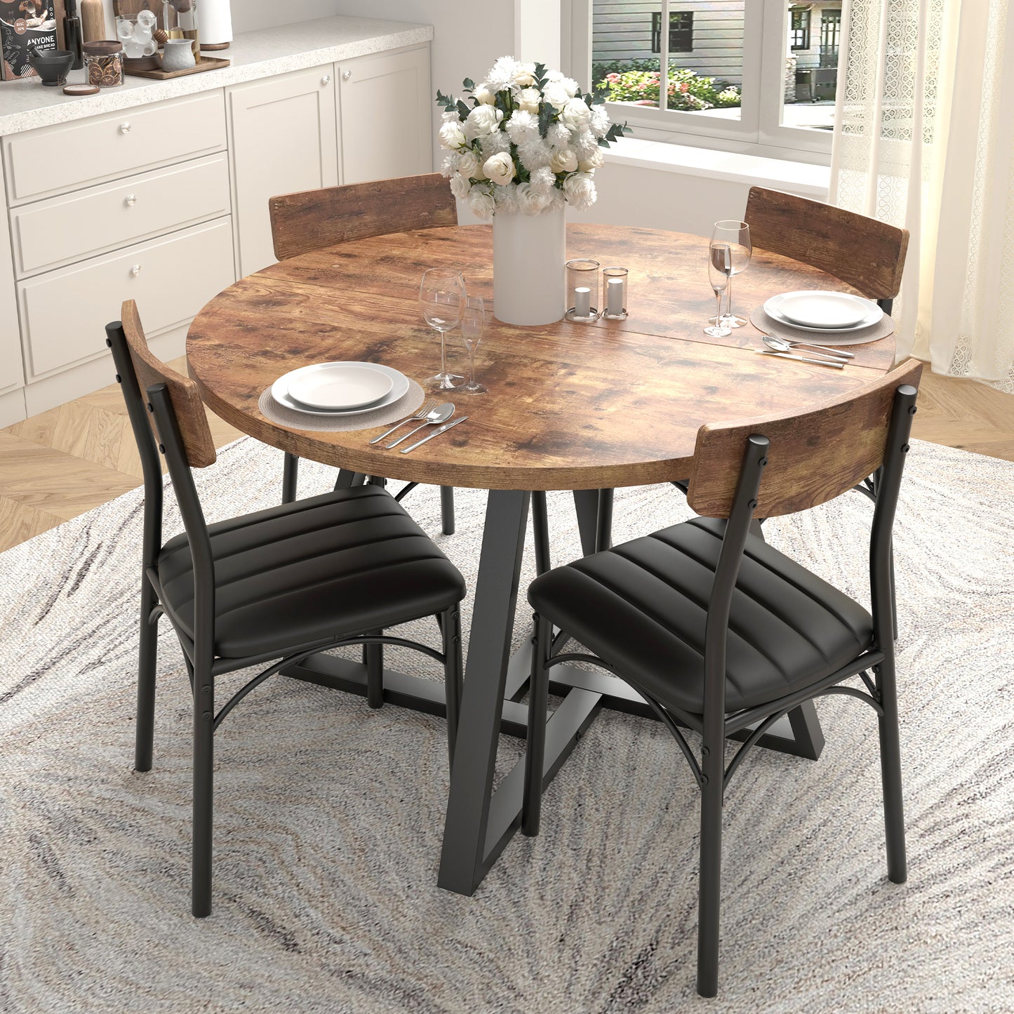 Anyact 47 Inch Rustic Round Dining Table, Circle Dining Table for Dining Room, Home(Only Table)