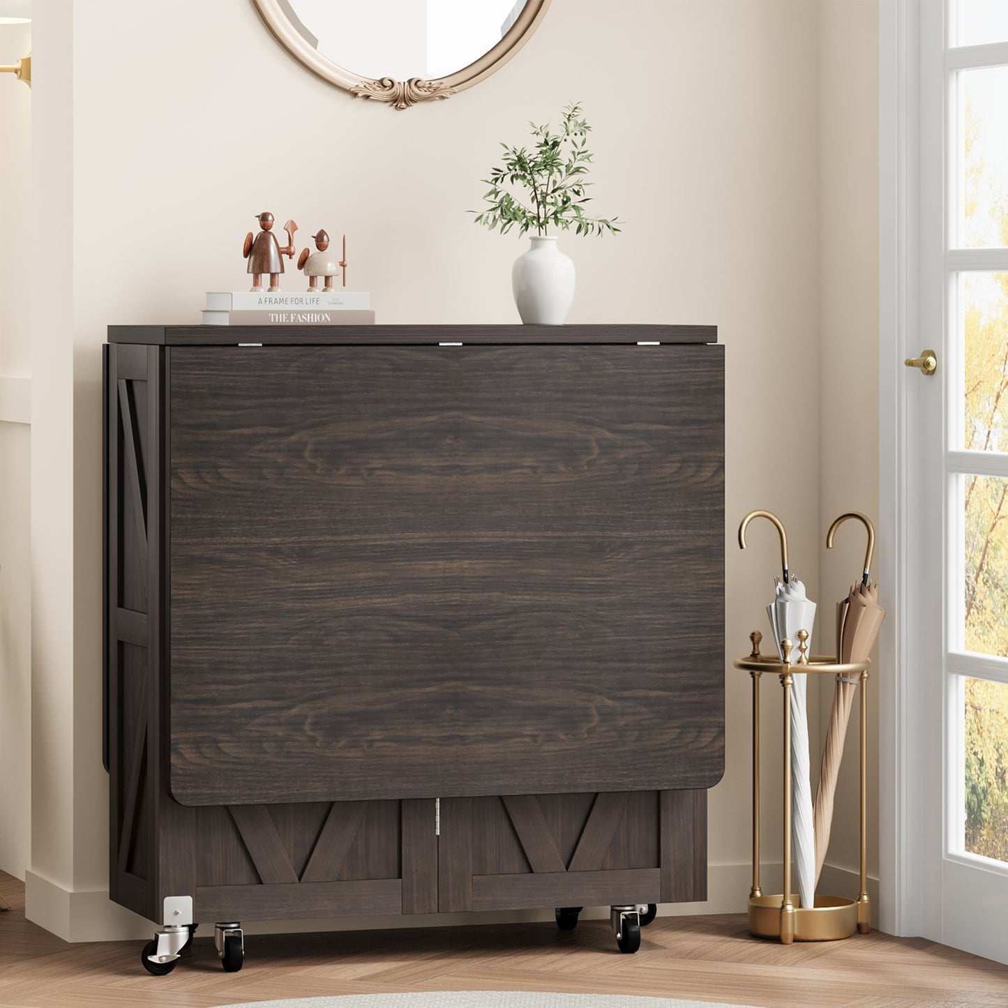 Anyact Folding Dining Table, Space Saving Dining Room Table, Folding Kitchen Table, Dark Walnut