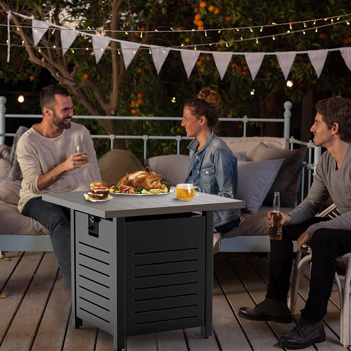 28" Square 50,000 BTU Propane Gas Fire Pit Table with Metal(Steel)&Hand painted paint desktop