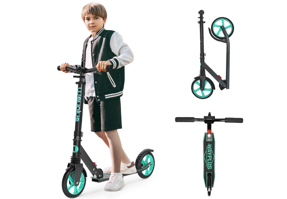 Kick Scooter for Ages 6+, Sturdy Wide Deck Rear Brake for Teens and Adults, Colorful Wheels and Easy-Folding Mechanism,Lightweight, Black