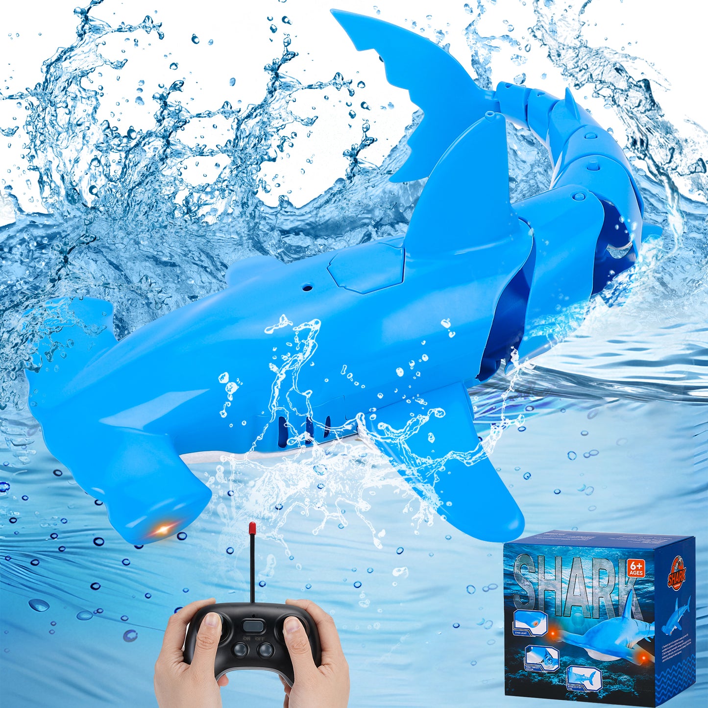 Remote Control Shark Toys 2.4G RC Shark RC Boat Toy for Rechargeable Waterproof Swimming Pool Toys for Kids Age 3+