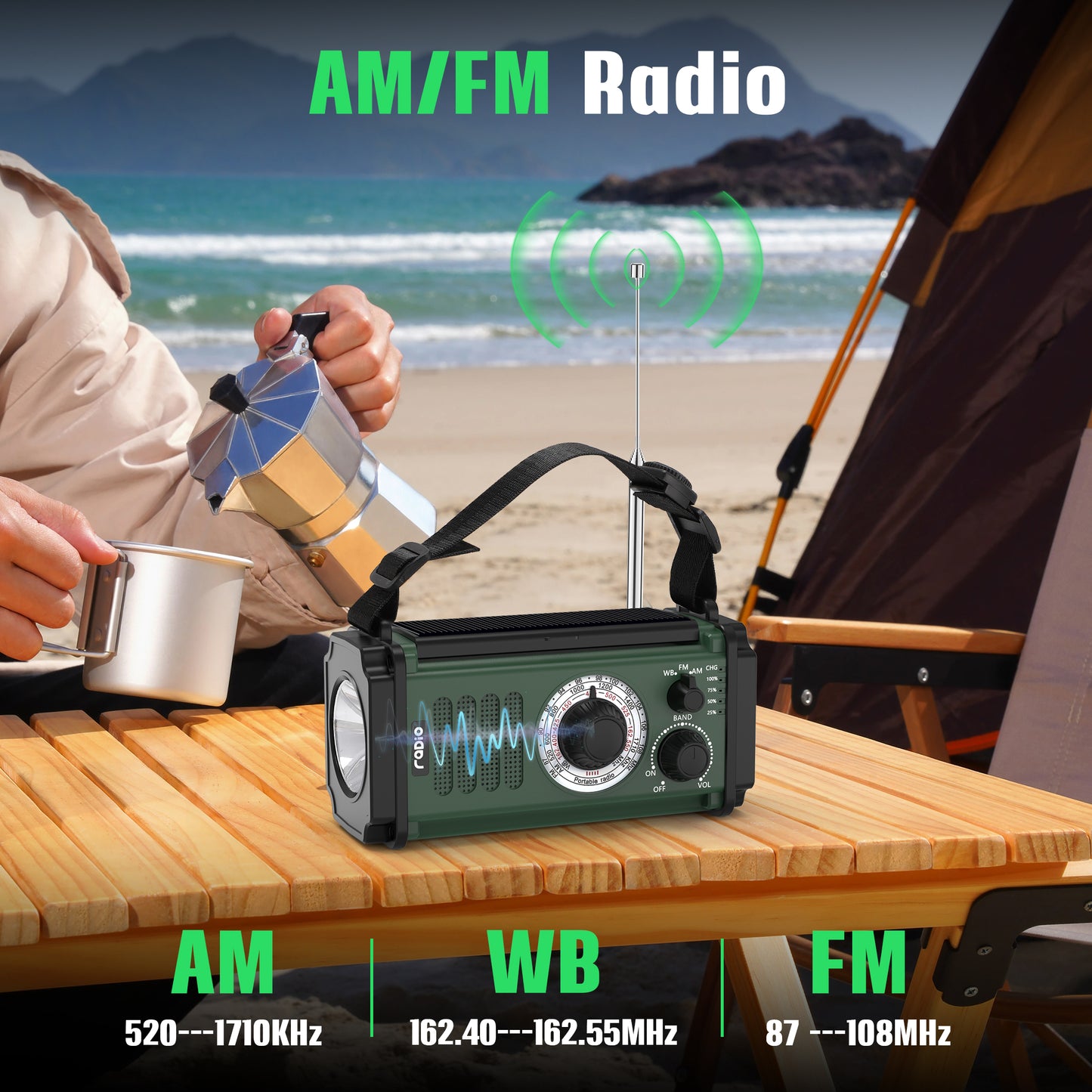 ZoWaYeBi 10000mAh Portable Hand Crank Solar Emergency Weather Radio with NOAA/AM/FM/Type-C USB Charging Radios/LED Reading Light/SOS/Compass for Outdoor Camping/Hiking/Travelling