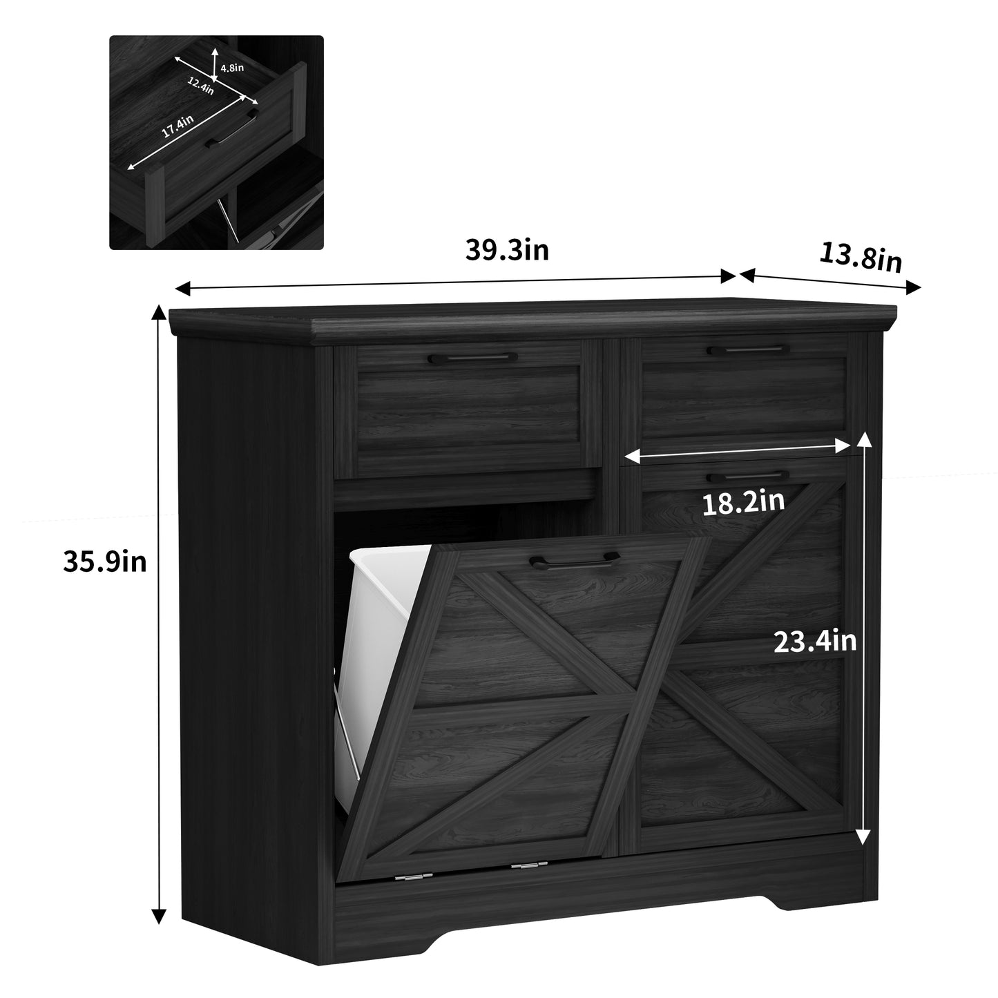 Anyact Double Tilt Out Trash Cabinet, Wooden Free Standing Trash Cabinet with Drawer, 20 Gallon Tilt Out Trash Cabinet (Black)