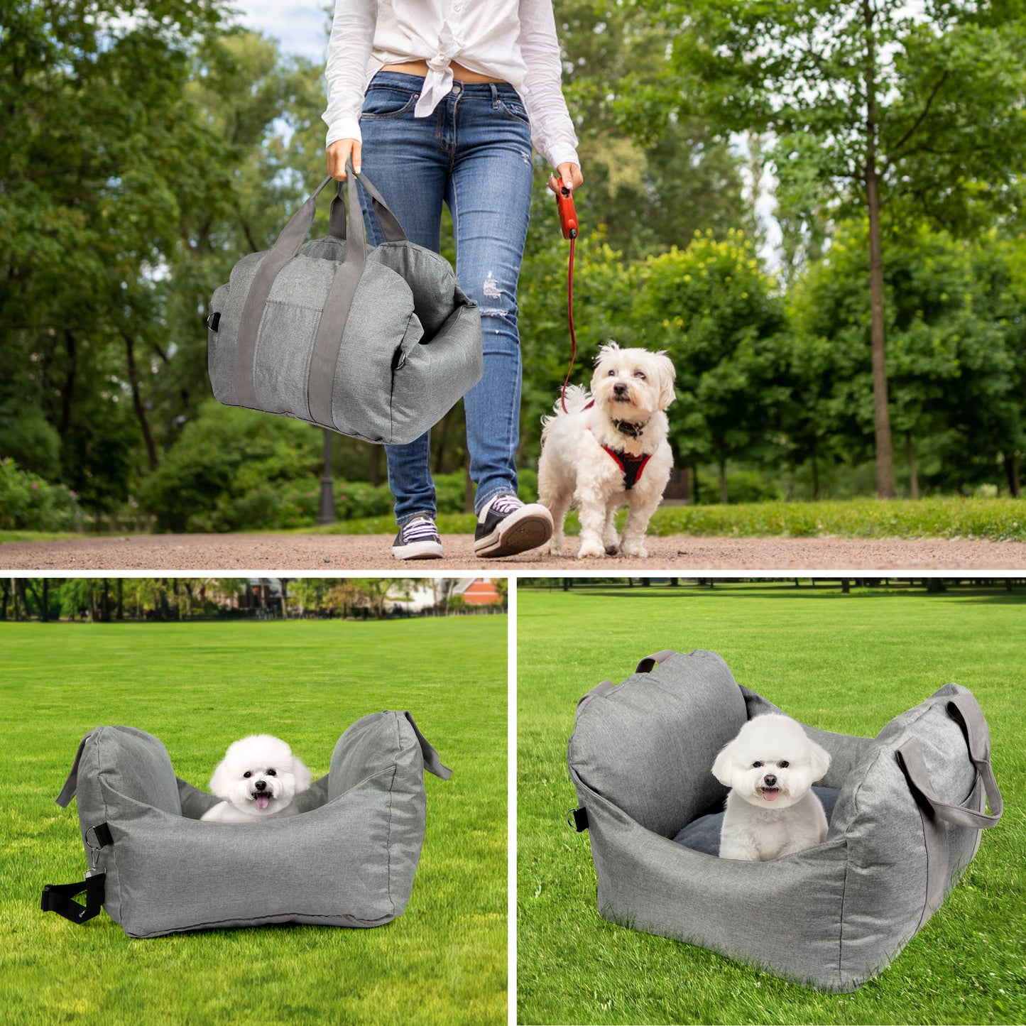 Dog Car Seat, XiWiYuVa Pet Booster Seat, Cat Travel Carrier with Storage Pockets and Belts, Grey