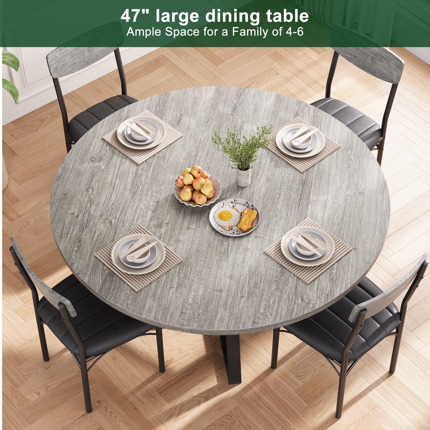 Anyact 47in Round Dining Table for 4, Kitchen Dining Room Circle Dinner Pedestal Table,Kitcen Table Sturdy Wood Kitchen & Dining Room Furniture, Gray