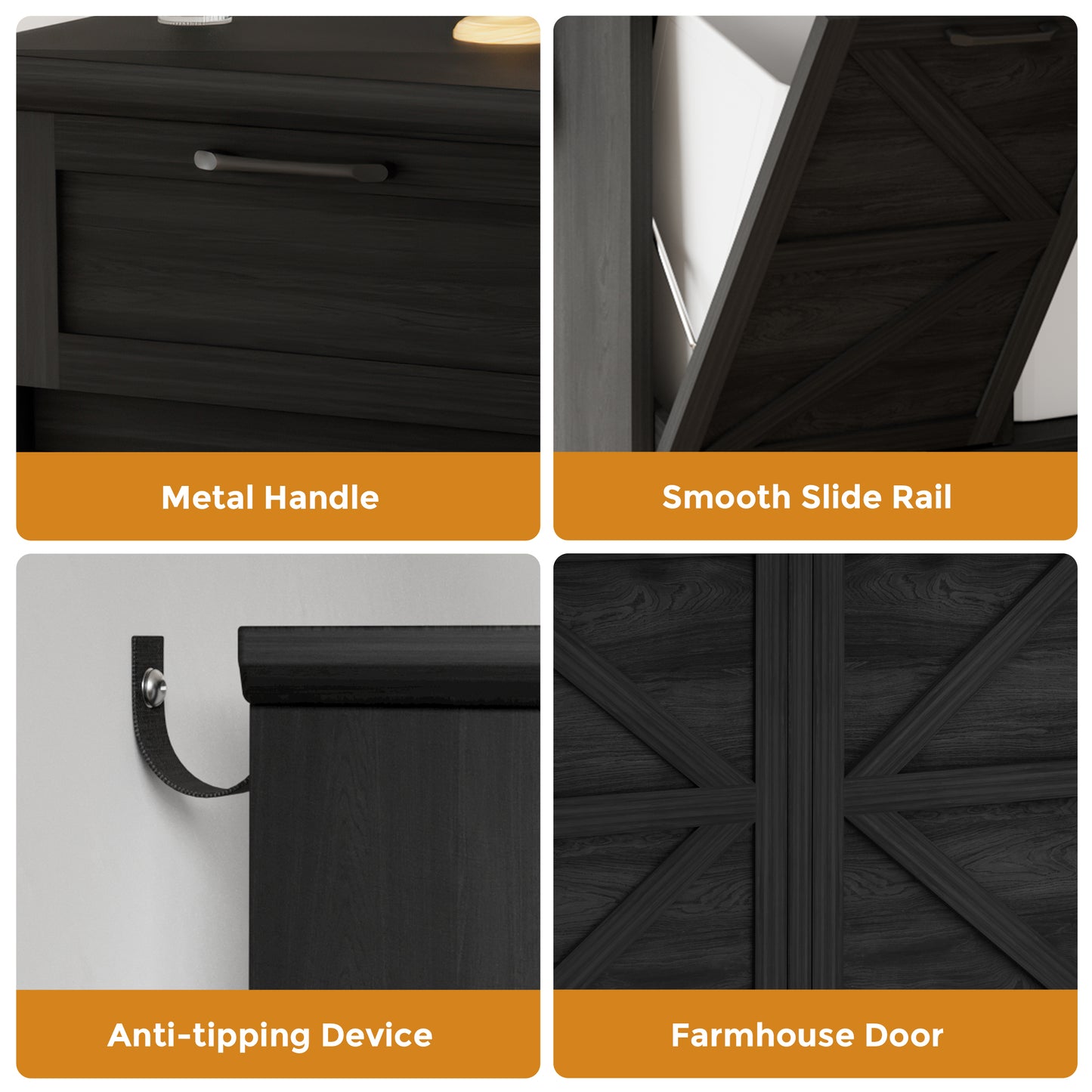 Anyact Double Tilt Out Trash Cabinet, Wooden Free Standing Trash Cabinet with Drawer, 20 Gallon Tilt Out Trash Cabinet (Black)
