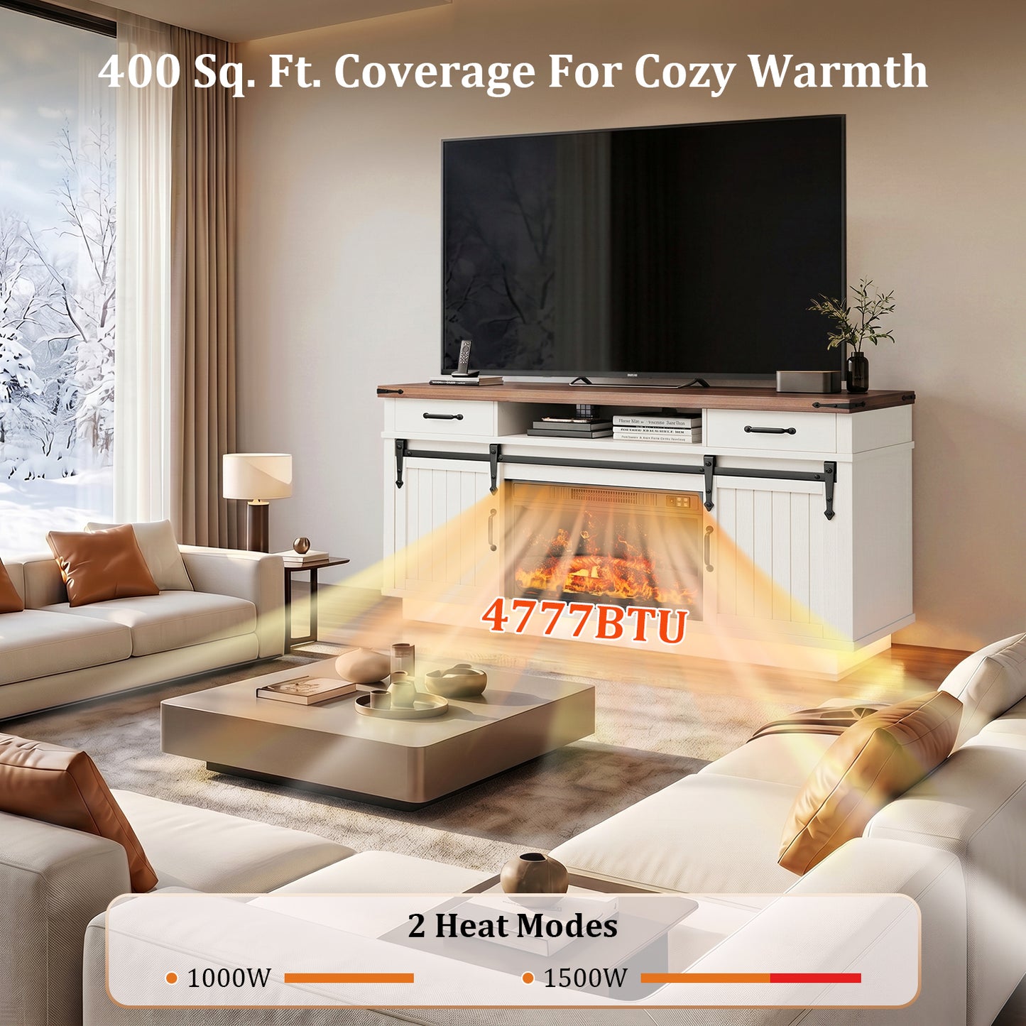 HiJob Electric Fireplace TV Stand for 75″ TVs with 23″ Fireplace, Holds up to 260 lbs
