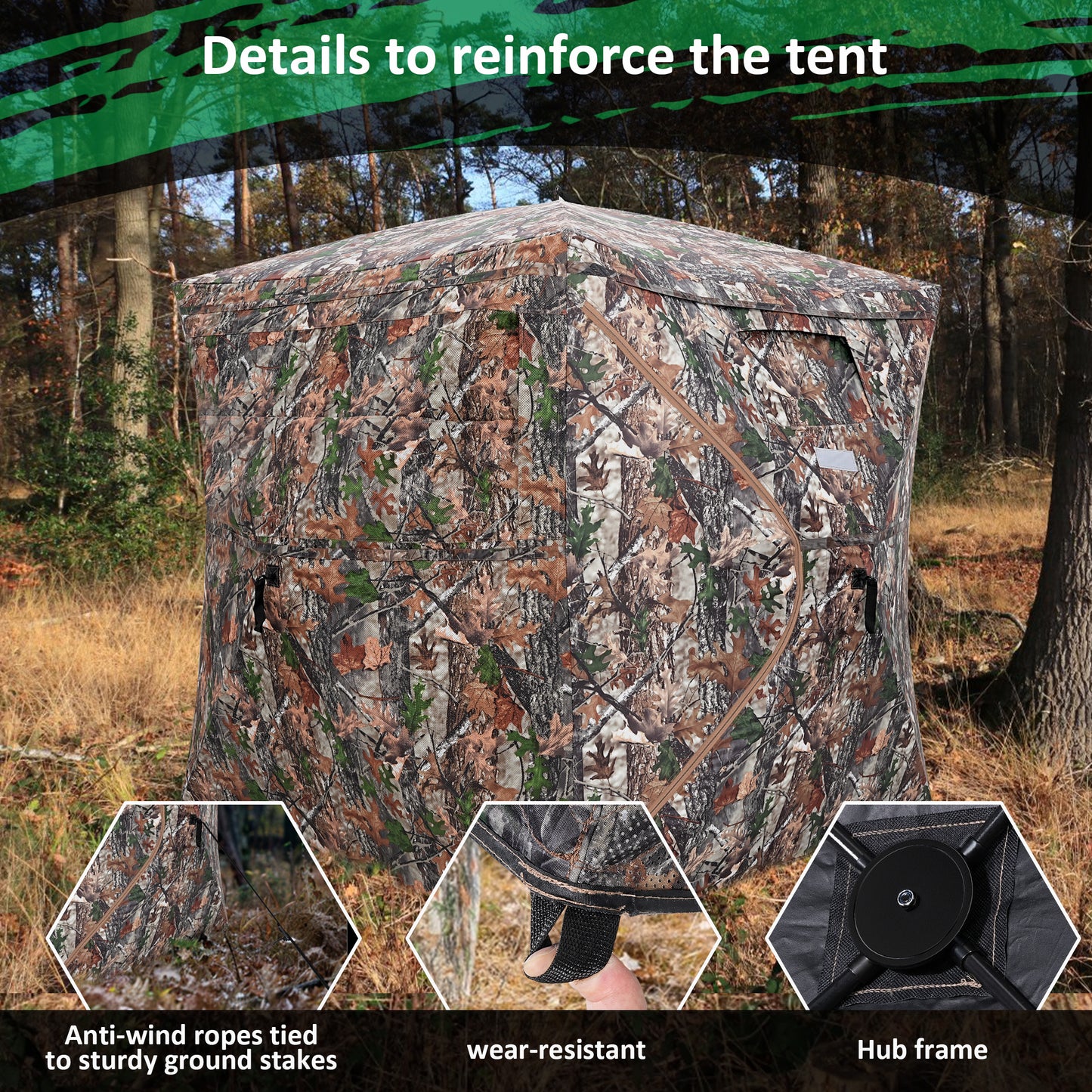 Skyhot Hunting Blind See Through with Carrying Bag, 2-3 Person Pop Up Ground Blinds 270 Degree, 300D Portable Resilient Hunting Tent for Deer & Turkey Hunting (Camouflage)