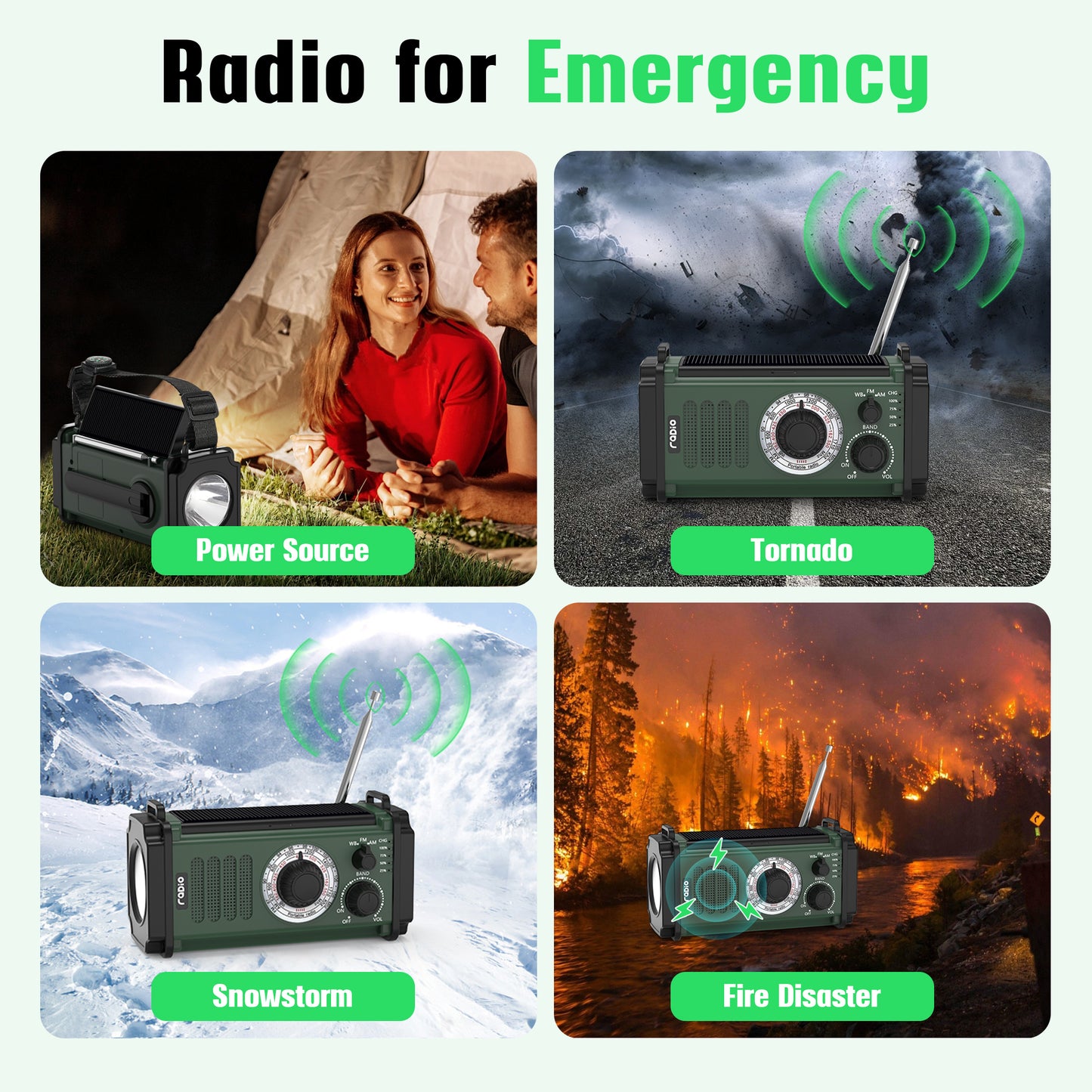 ZoWaYeBi 10000mAh Portable Hand Crank Solar Emergency Weather Radio with NOAA/AM/FM/Type-C USB Charging Radios/LED Reading Light/SOS/Compass for Outdoor Camping/Hiking/Travelling