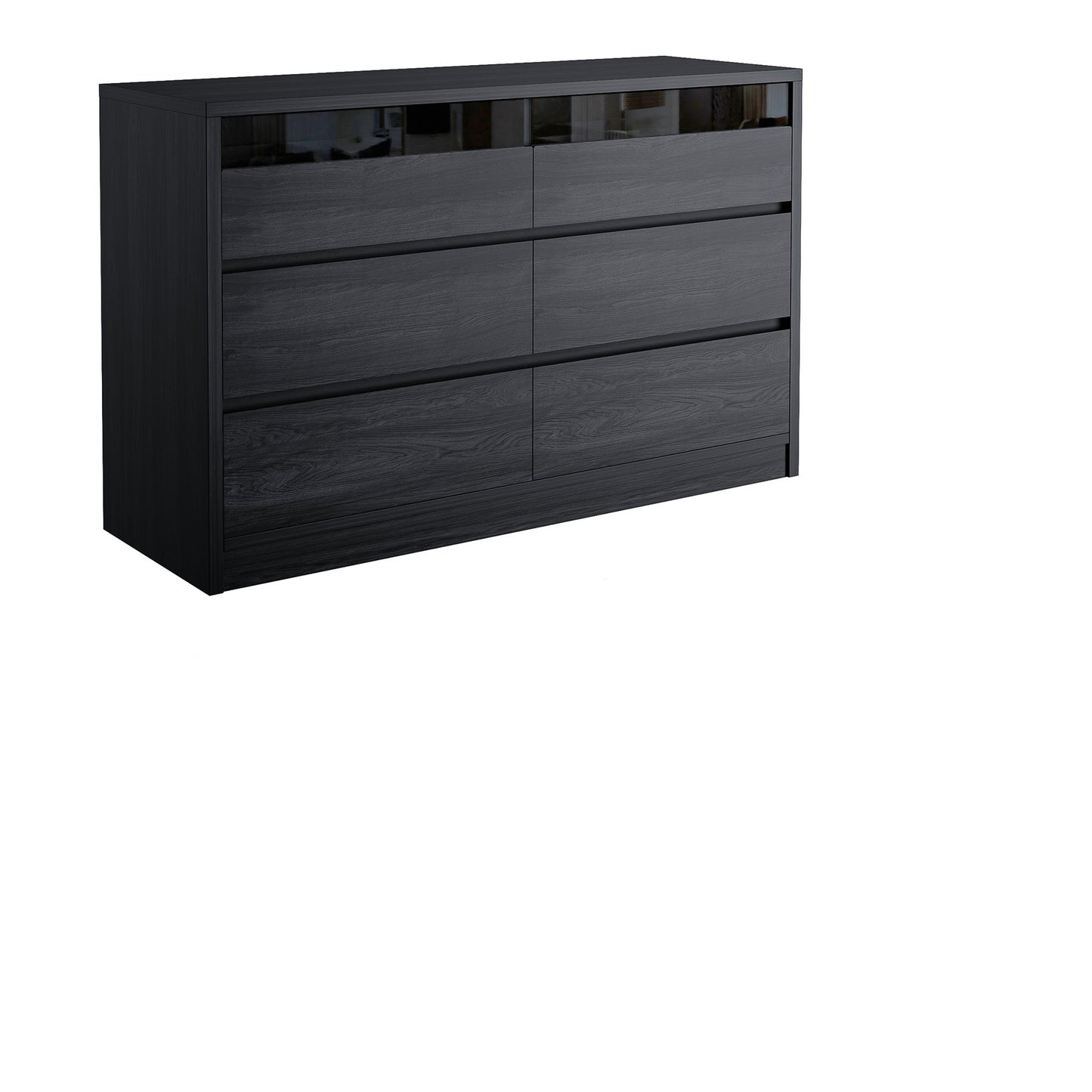Anyact Modern 6 Drawer Double Dresser with LED Light, Black