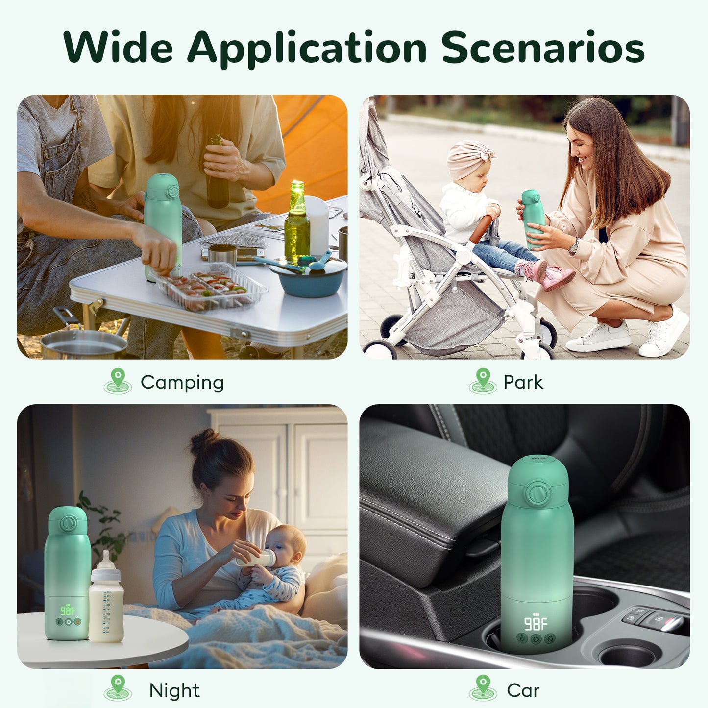 Minikid Upgraded Bottle Warmer for Baby , Dual Heating Modes for Breast Milk and Water, 12 OZ Portable Milk Warmer, Green