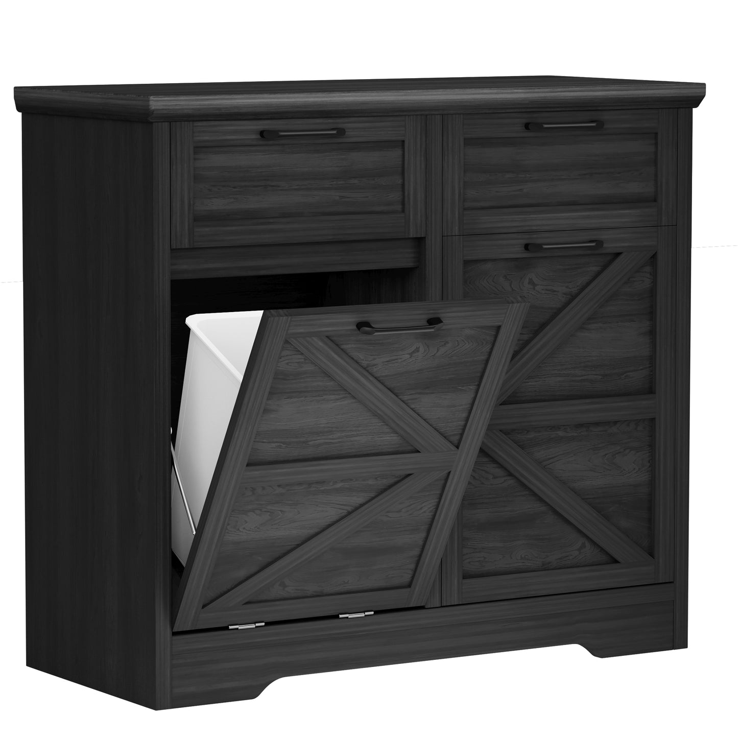 Anyact Double Tilt Out Trash Cabinet, Wooden Free Standing Trash Cabinet with Drawer, 20 Gallon Tilt Out Trash Cabinet (Black)