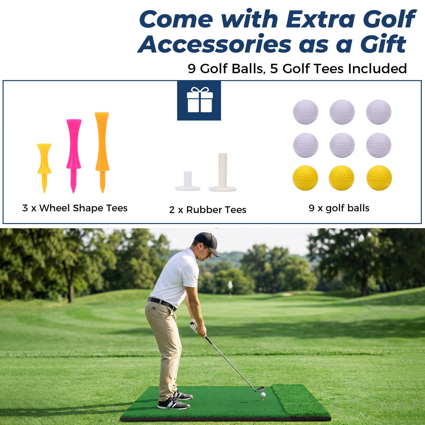 Skyhot 5x4ft Golf Mat, Thickened Artificial Turf Practice Golf Hitting Mat with Ball Tray for Outdoor & Indoor, Gifts for Men/Golfers