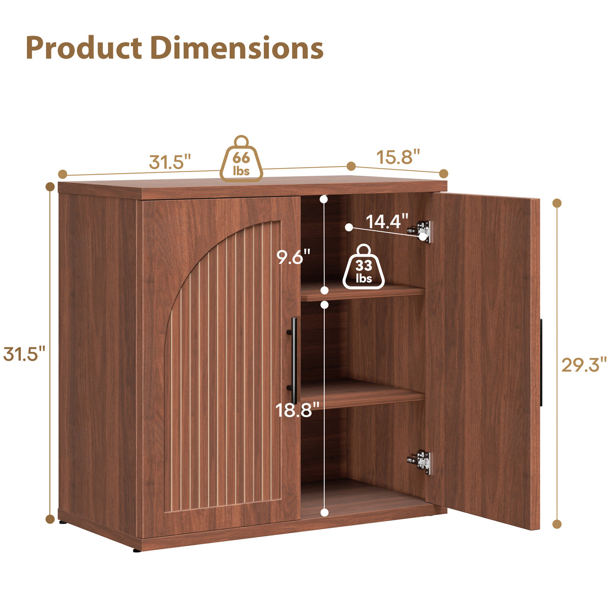 Hijob 31.5" Wide Sideboard with Arched Grooved Double Doors, Buffet Cabinet with Adjustable Shelves for Entryway, Living Room and Dining Room, Walnut