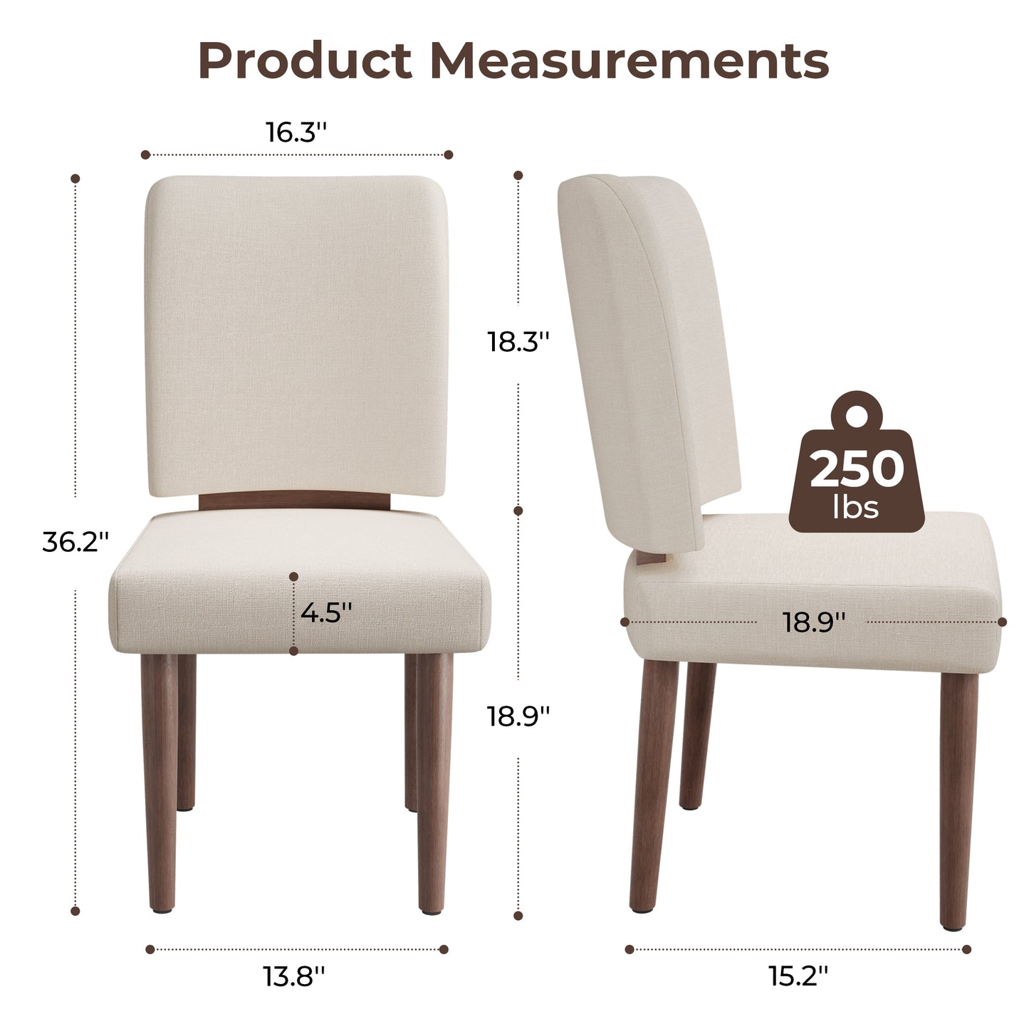 Hijob Upholstered Dining Chairs set of 2, Mid-Century Modern Solid Wood Legs Kitchen Chairs with Padded Seat & Backrest, Beige Fabric Accent Chairs for Dining Room, Living Room, Bedroom