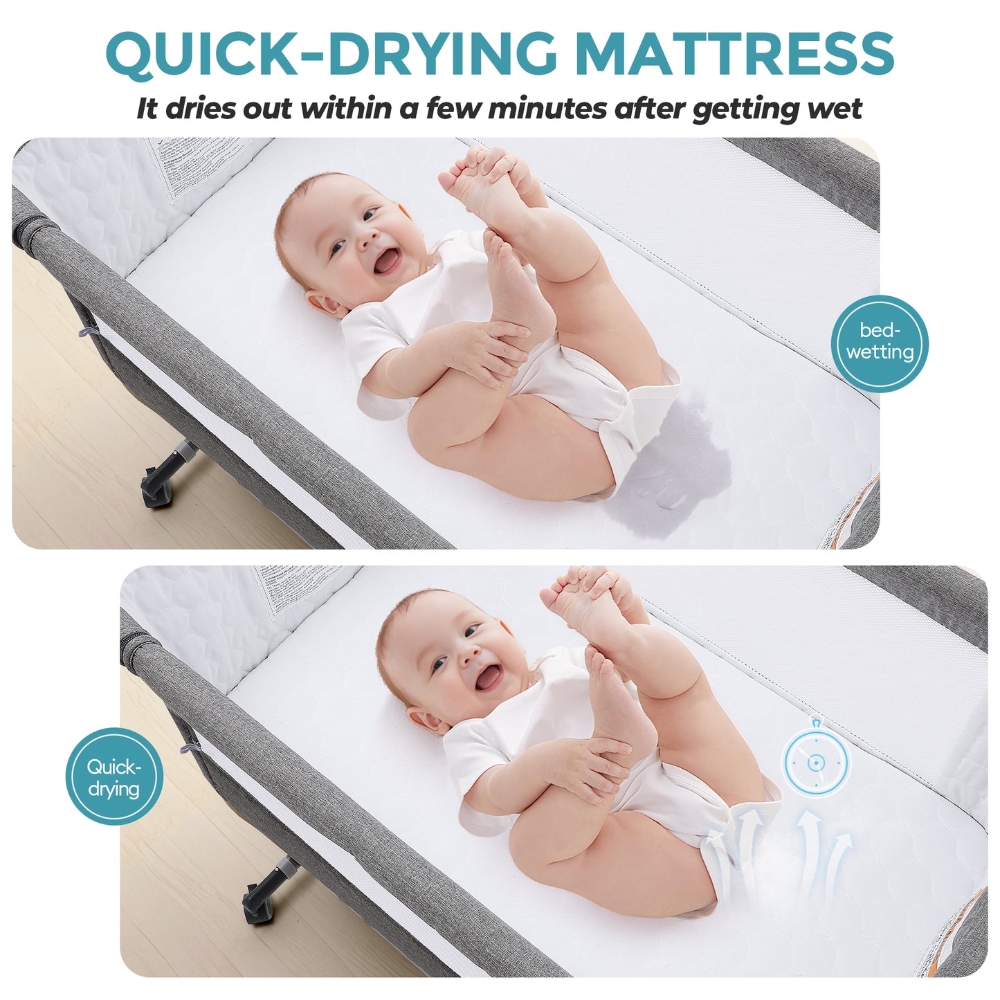 Anyask Baby Bedside Bassinet with 6 Height Adjustable & Mosquito Net & Storage&Lockable Wheels for Infants, Dark Grey