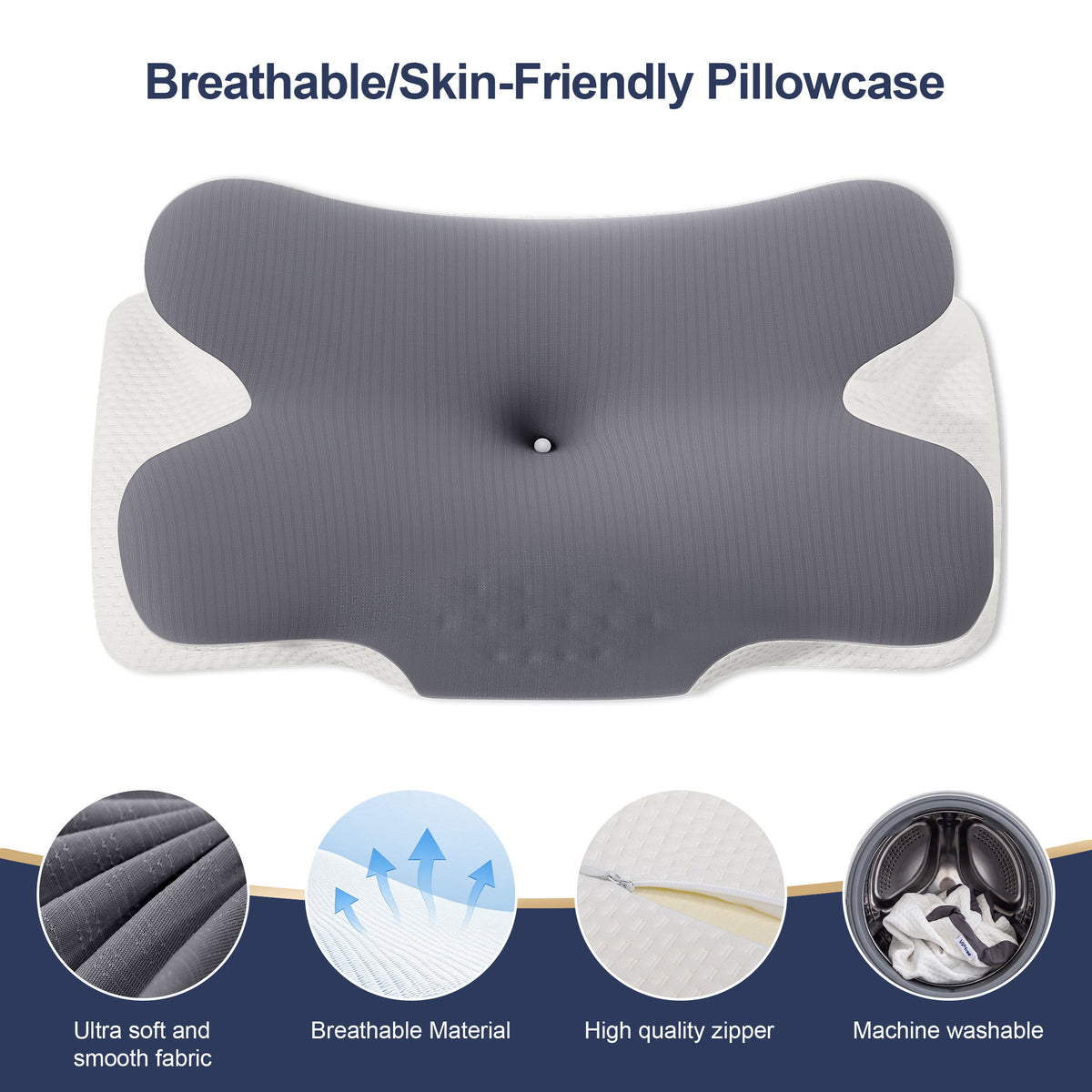 Vipuse Memory Foam Ergonomic Cervical Neck Support Bed Pillows for Side Back Stomach Sleeper Sleeping