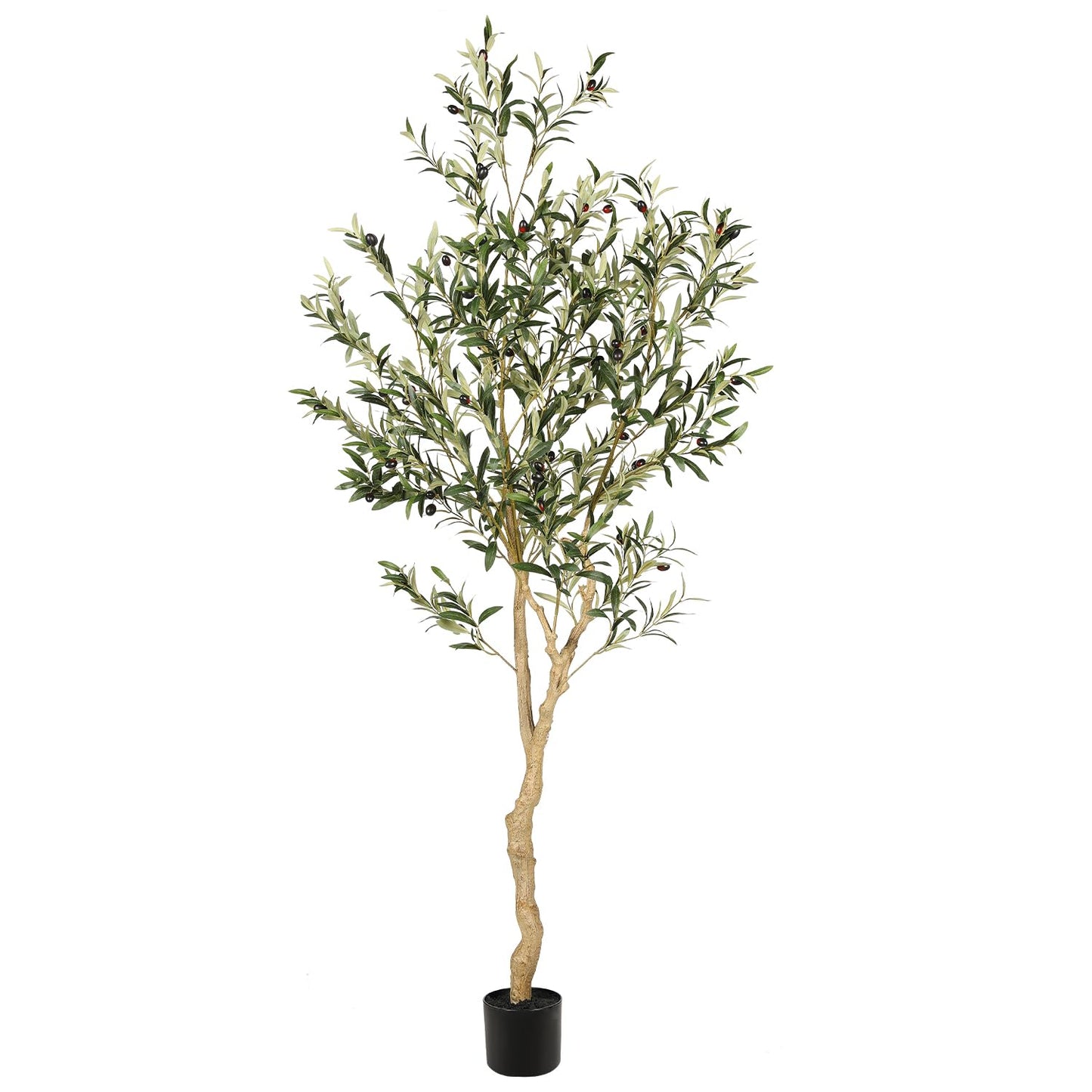 Artificial Olive Tree, Fake Potted Tree with Natural Wood Trunk and Lifelike Fruits for Home Office Decor