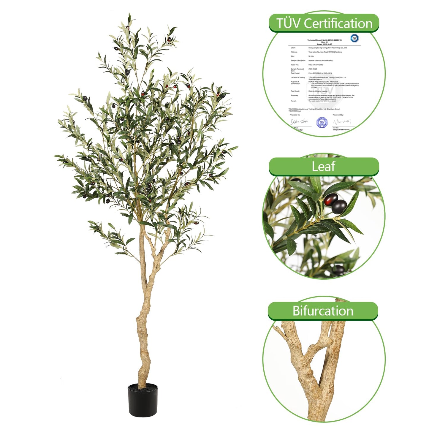 Artificial Olive Tree, Fake Potted Tree with Natural Wood Trunk and Lifelike Fruits for Home Office Decor