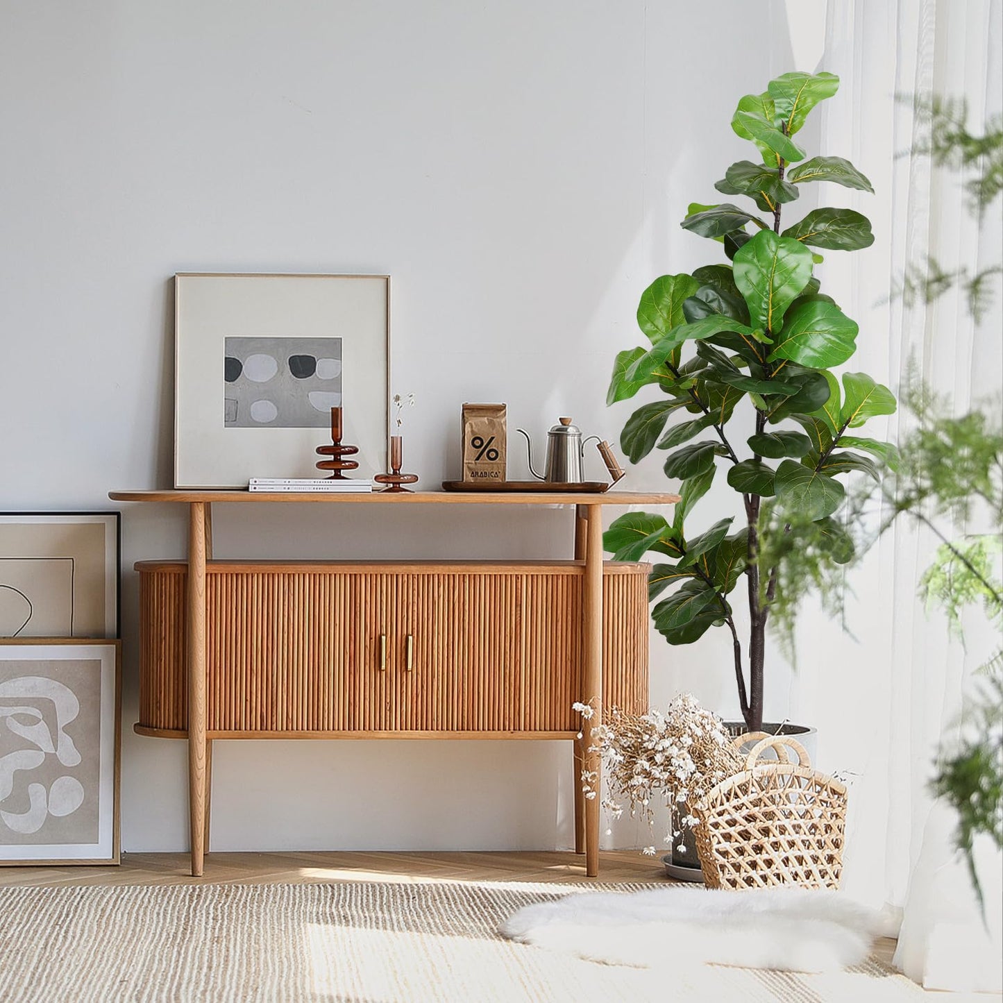 Anyact Fiddle Leaf Fig Tree Artificial Plant, Tall Faux Plants Indoor Fake Ficus Lyrata Plant in Pot for Home Office Store Room Decor