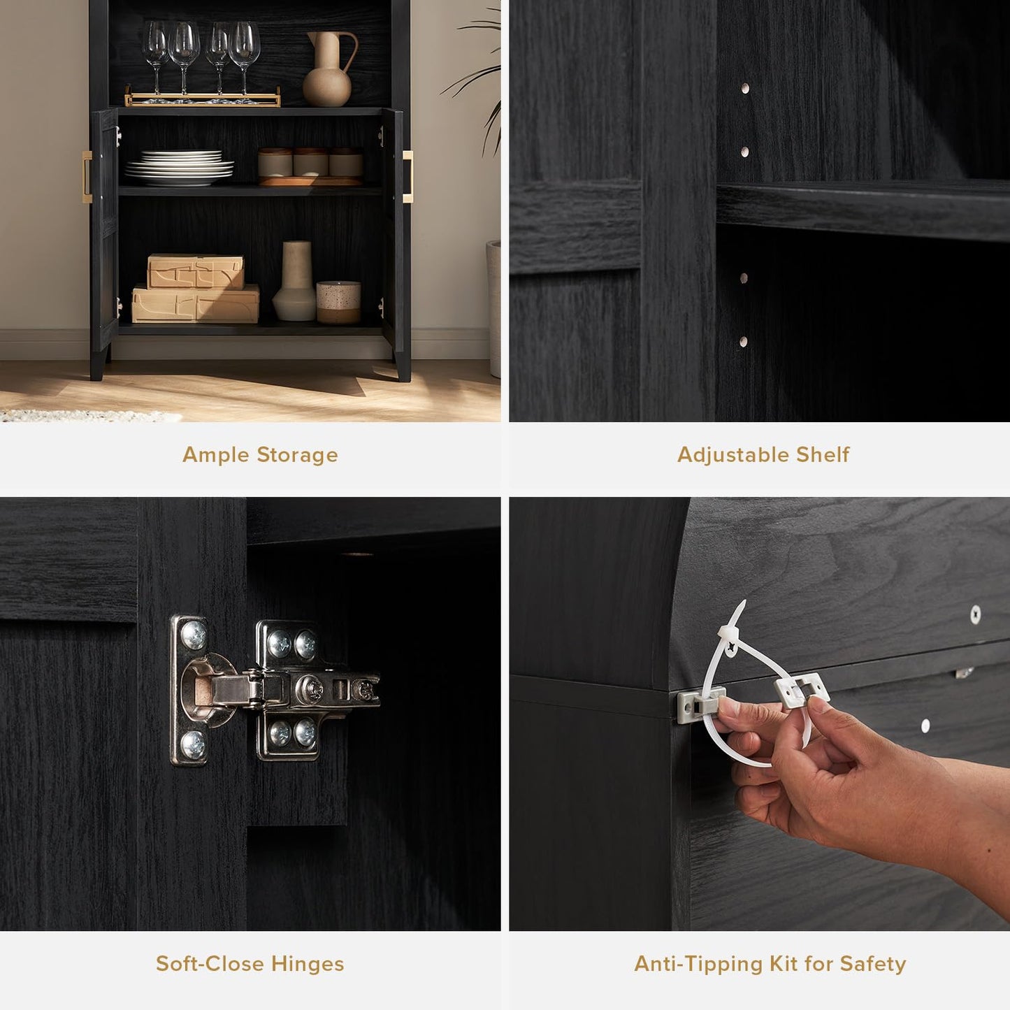 Anyact Farmhouse Arched Bookshelves and Bookcases with Doors Floor Standing 5 Shelf Display Storage Shelves 71 in Tall Bookcase for Home Office, Living Room, Black