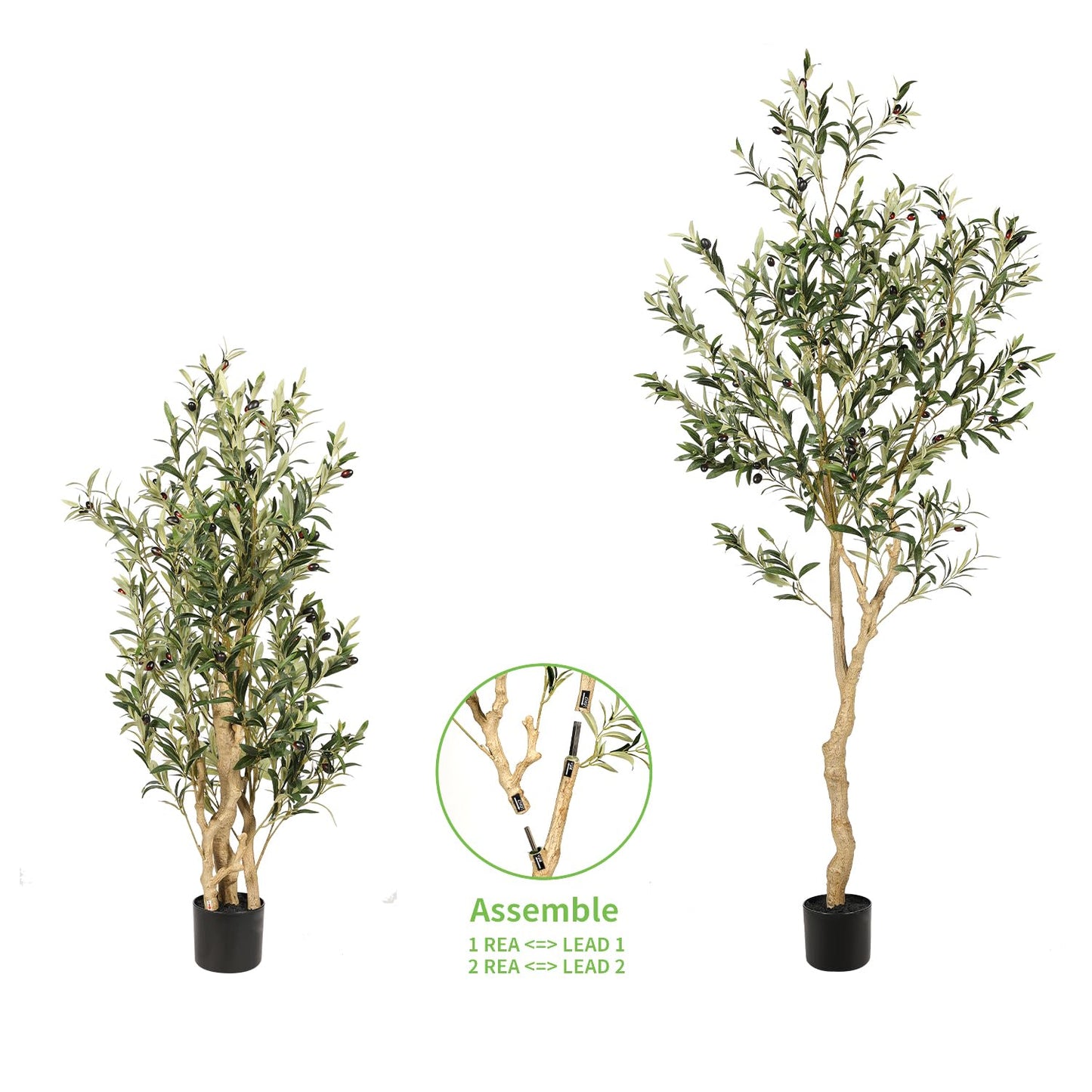 Artificial Olive Tree, Fake Potted Tree with Natural Wood Trunk and Lifelike Fruits for Home Office Decor