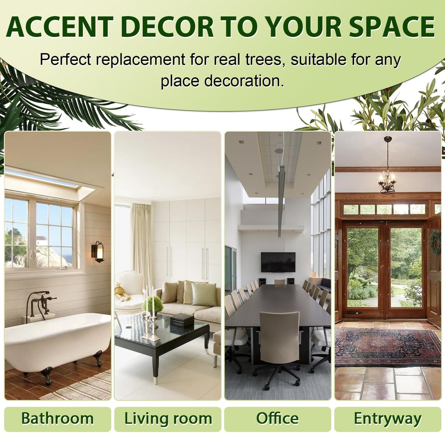 Anyact Artificial Golden Cane Palm Tree with Natural Wood Trunk and Lifelike Leaves for Home Office Decor, 5 FT