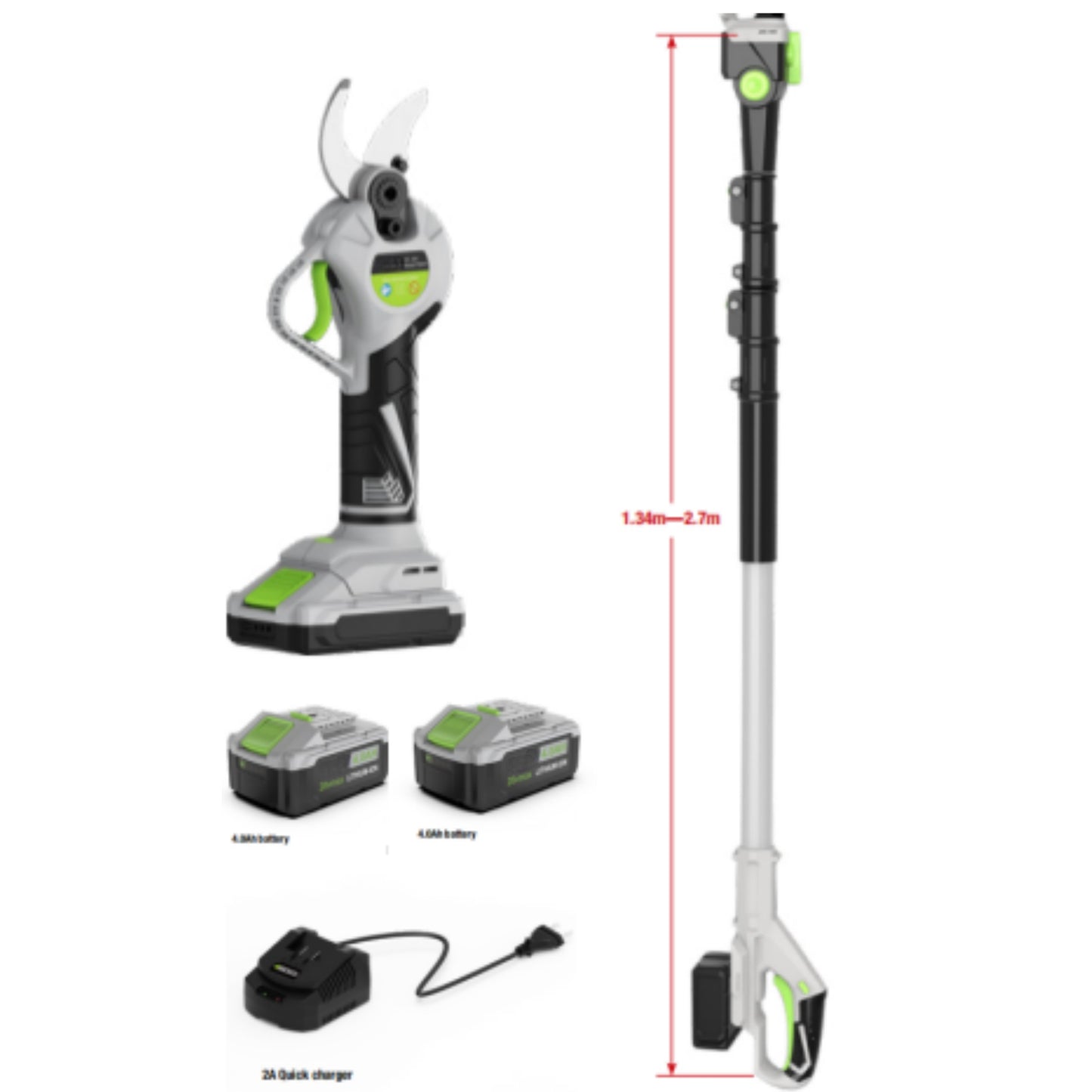 Vipuse Brushless 2-in-1 Cordless Pole Pruning Shear with 2 Batteries and Fast Charger, Electric Pruner Reaches Up To 16ft(1.2 Inch Cutting Diameter)