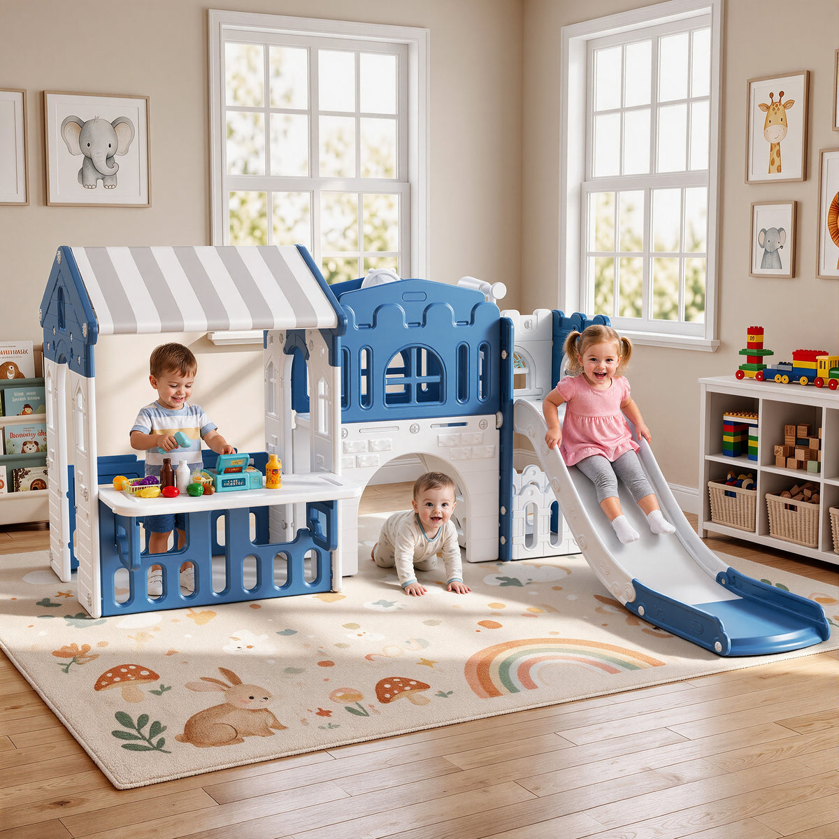Vipuse Slide for Kids,9 in 1 Toddler Climber Playground Playset for Indoor Outdoor Backyard Home, Blue & Gray
