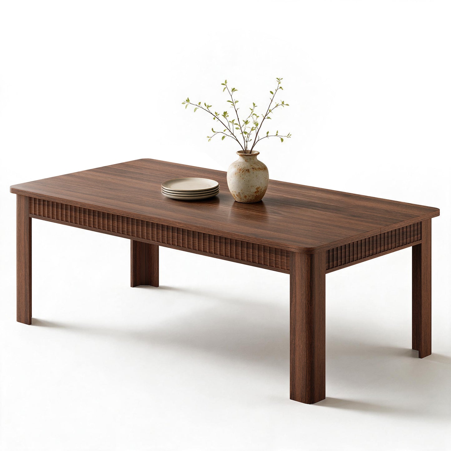 HiJob 70" Dining Table for 6-8 People, Fluted Modern Farmhouse Kitchen Table with 35.5" Extra-Wide Tabletop, Large Rectangular Wood Dining Table, Walnut Finish