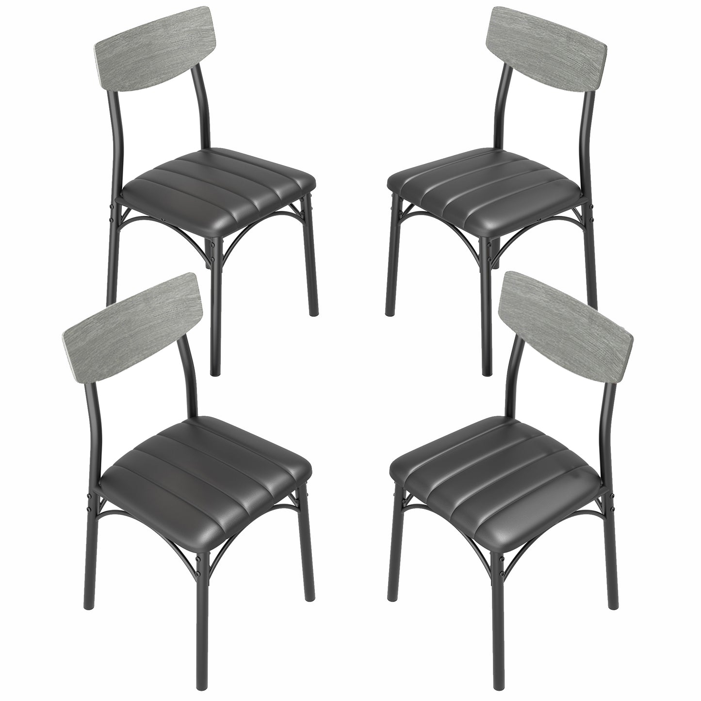 Anyact Dining Chairs Set of 4, Mid-Century Modern Upholstered PU Dining Room Chair, Metal Legs for Kitchen Dining Chairs, Gray