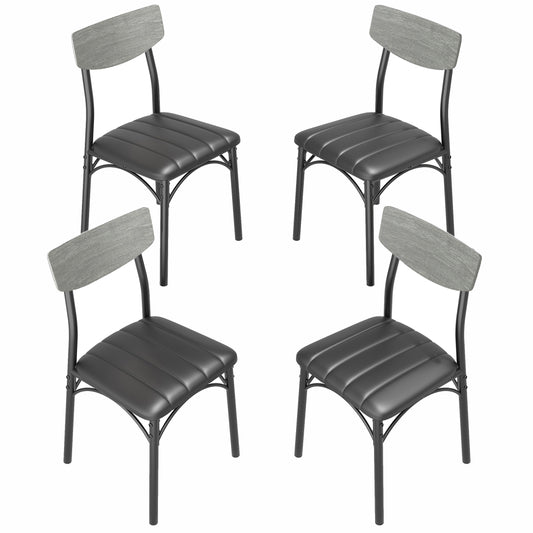Anyact Dining Chairs Set of 4, Mid-Century Modern Upholstered PU Dining Room Chair, Metal Legs for Kitchen Dining Chairs, Gray