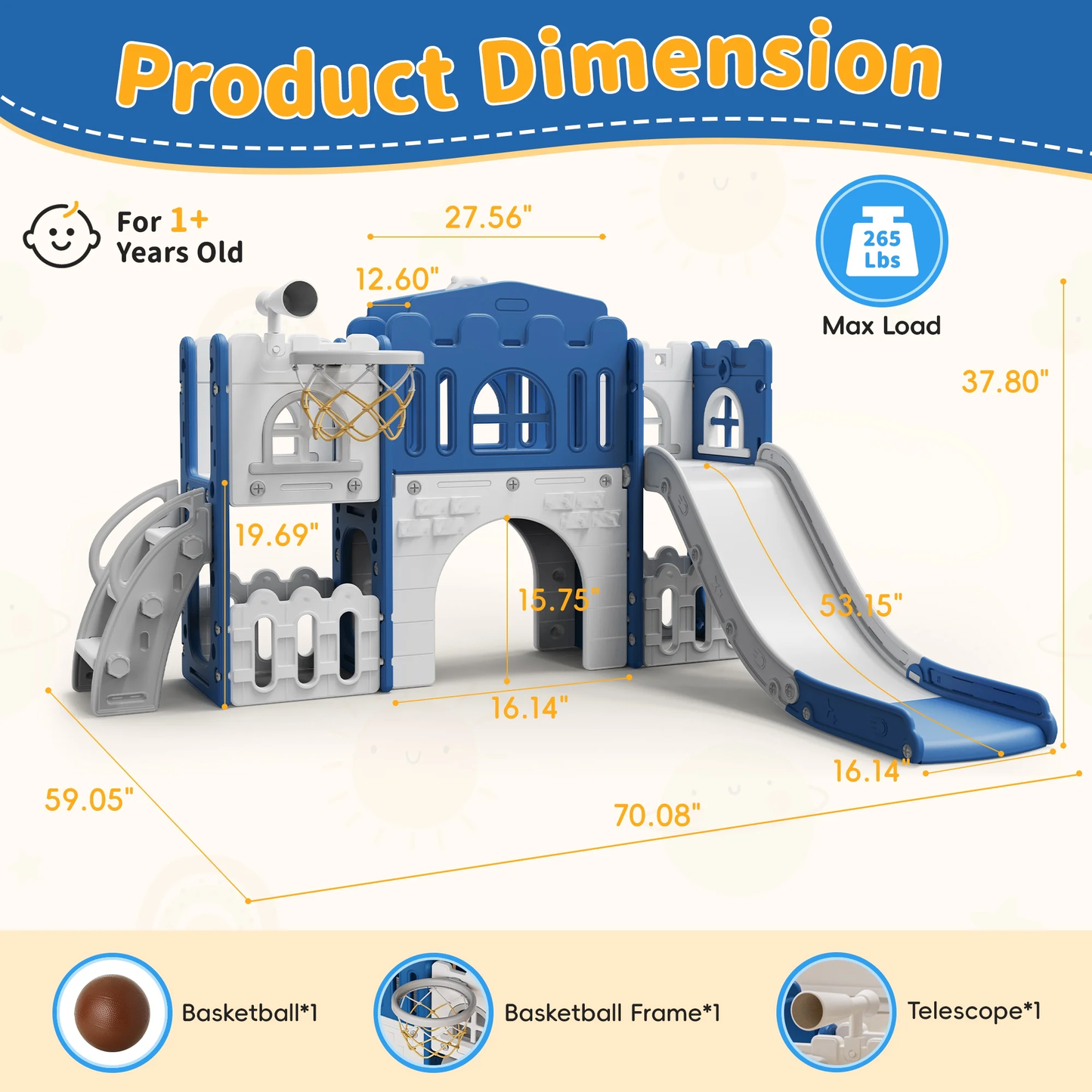 WFUN 9 in 1 Toddler Slide PlaySet for kids indoor/outdoor for Toddlers Age 1+, Blue & Gray