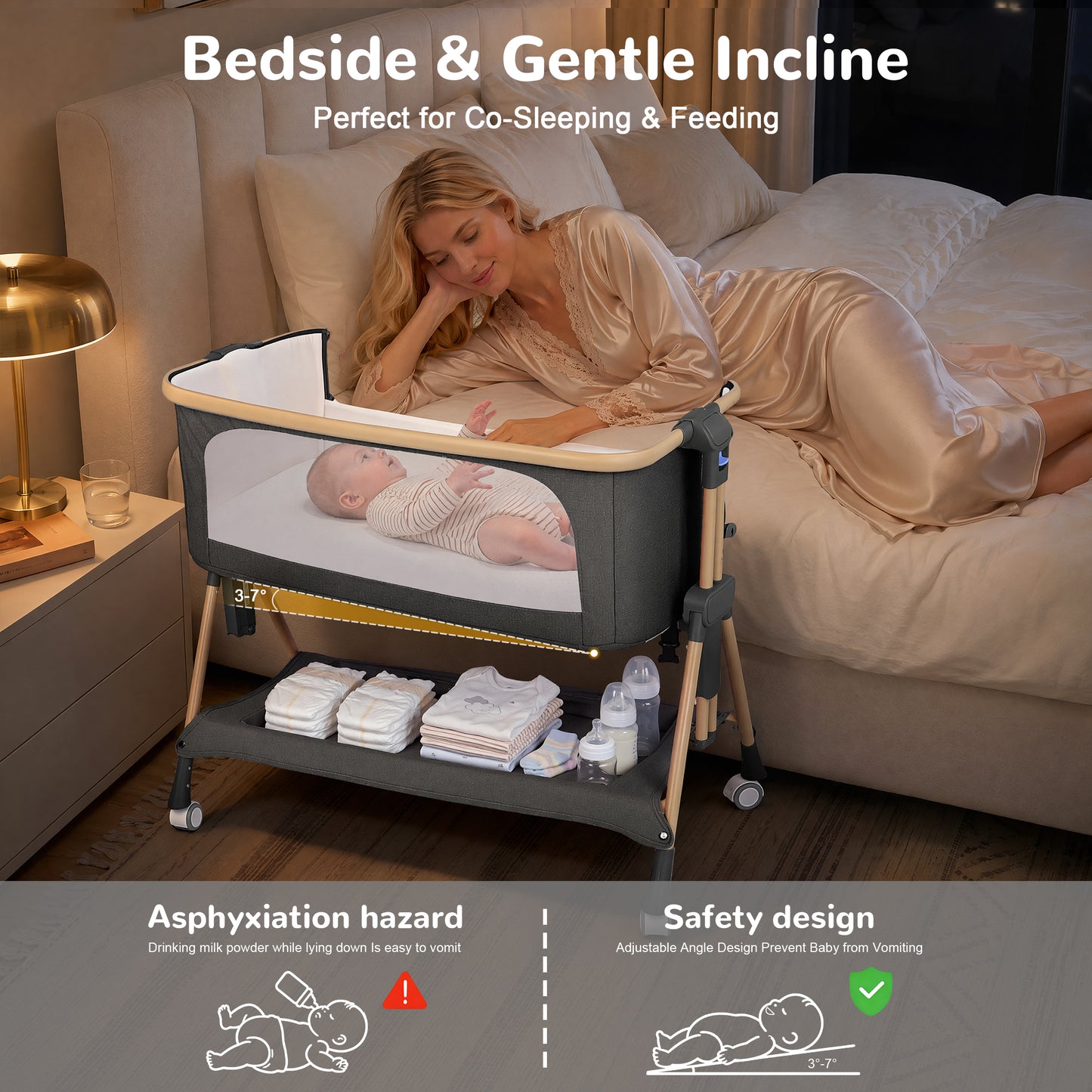 Vipuse 3-in-1 Baby Bassinet Bedside Sleeper, Black