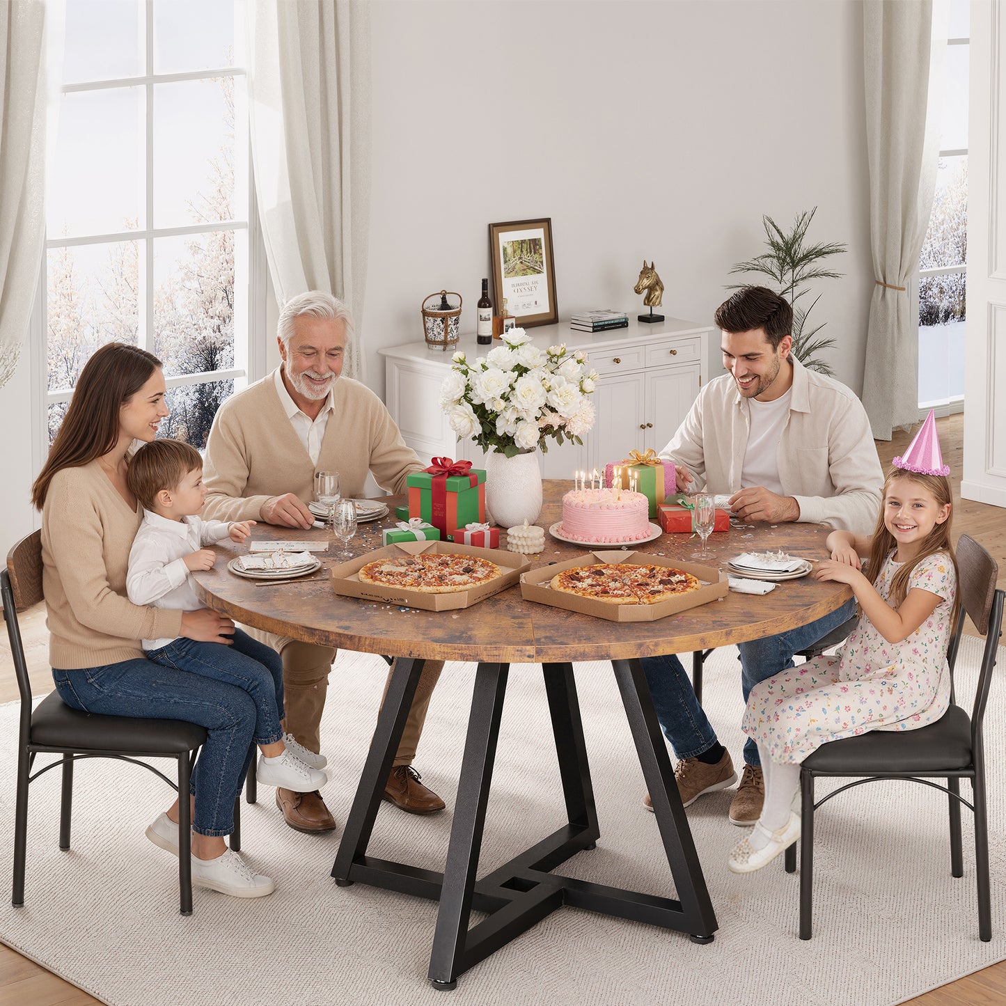 Hijob 47 Inch Rustic Round Dining Table, Circle Dining Table for Dining Room, Home(Only Table)