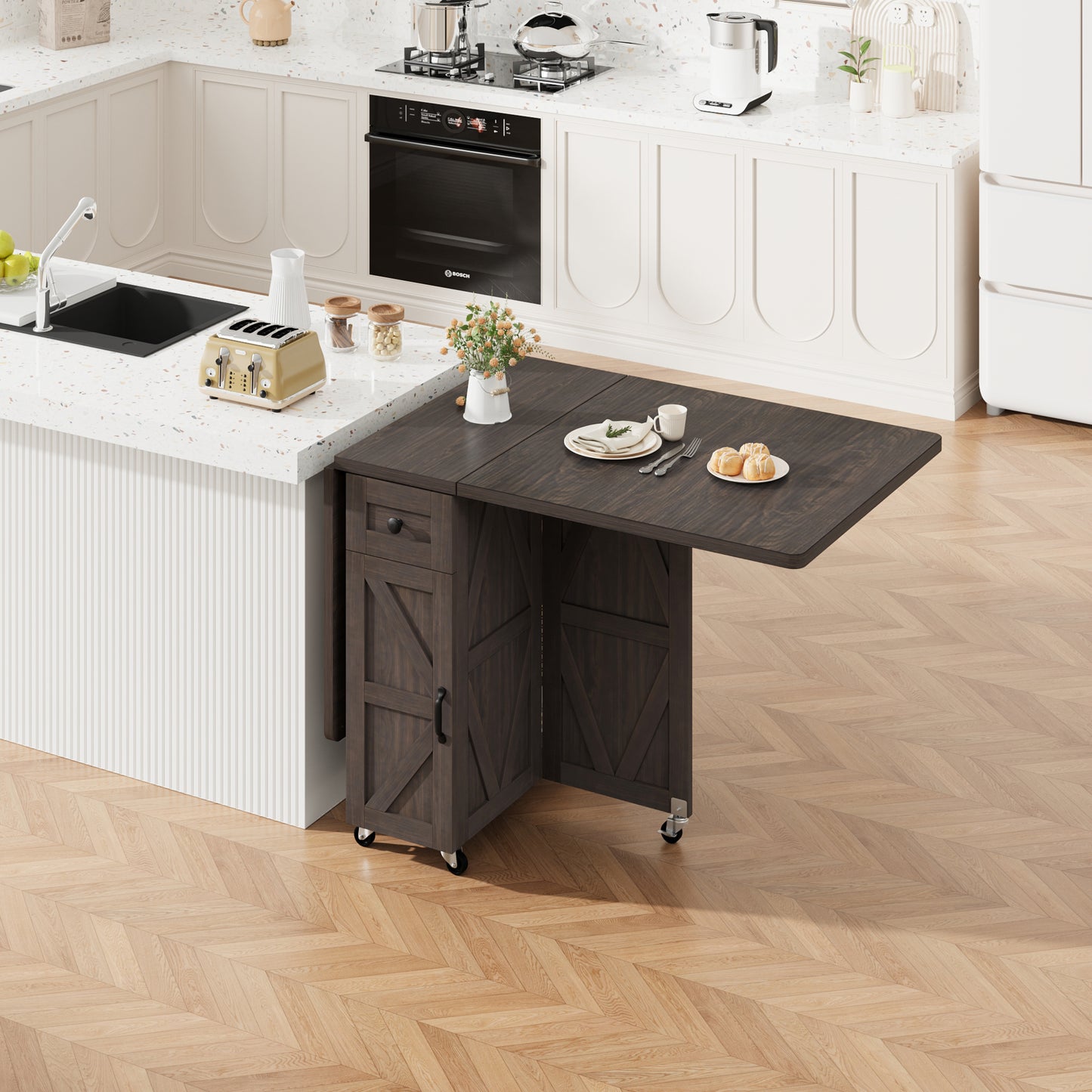 Anyact Folding Dining Table, Space Saving Dining Room Table, Folding Kitchen Table, Dark Walnut