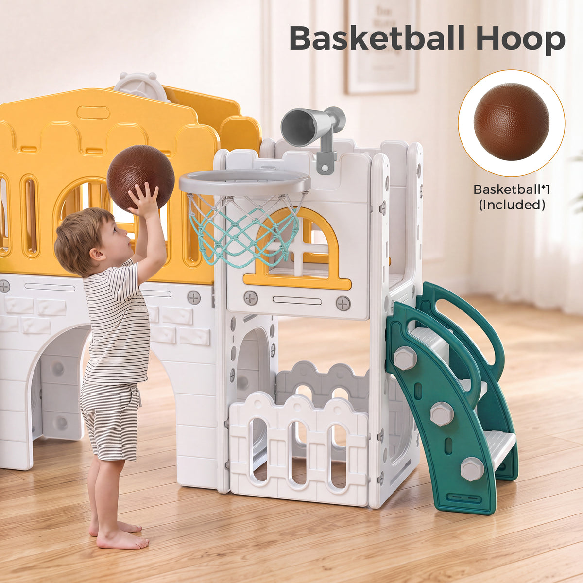 Vipuse 9 in 1 Toddler Slide Playset for Kids Indoor/Outdoor for Toddlers Age 1+, Yellow & Green