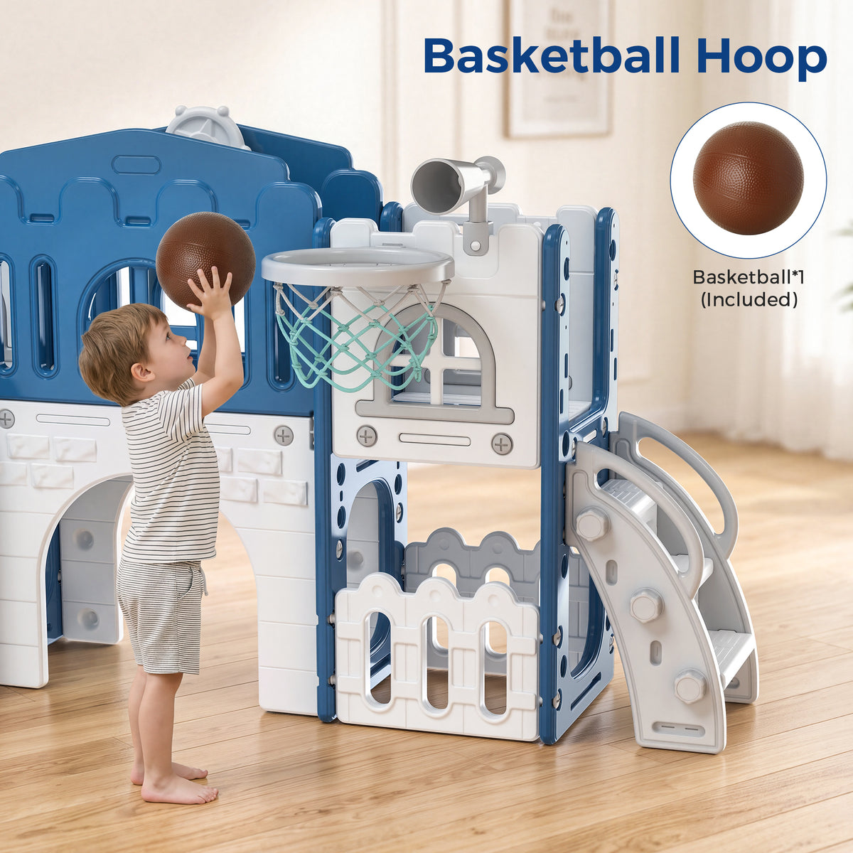 Vipuse 9 in 1 Toddler Slide Playset for Kids Indoor/Outdoor for Toddlers Age 1+, Blue & Gray