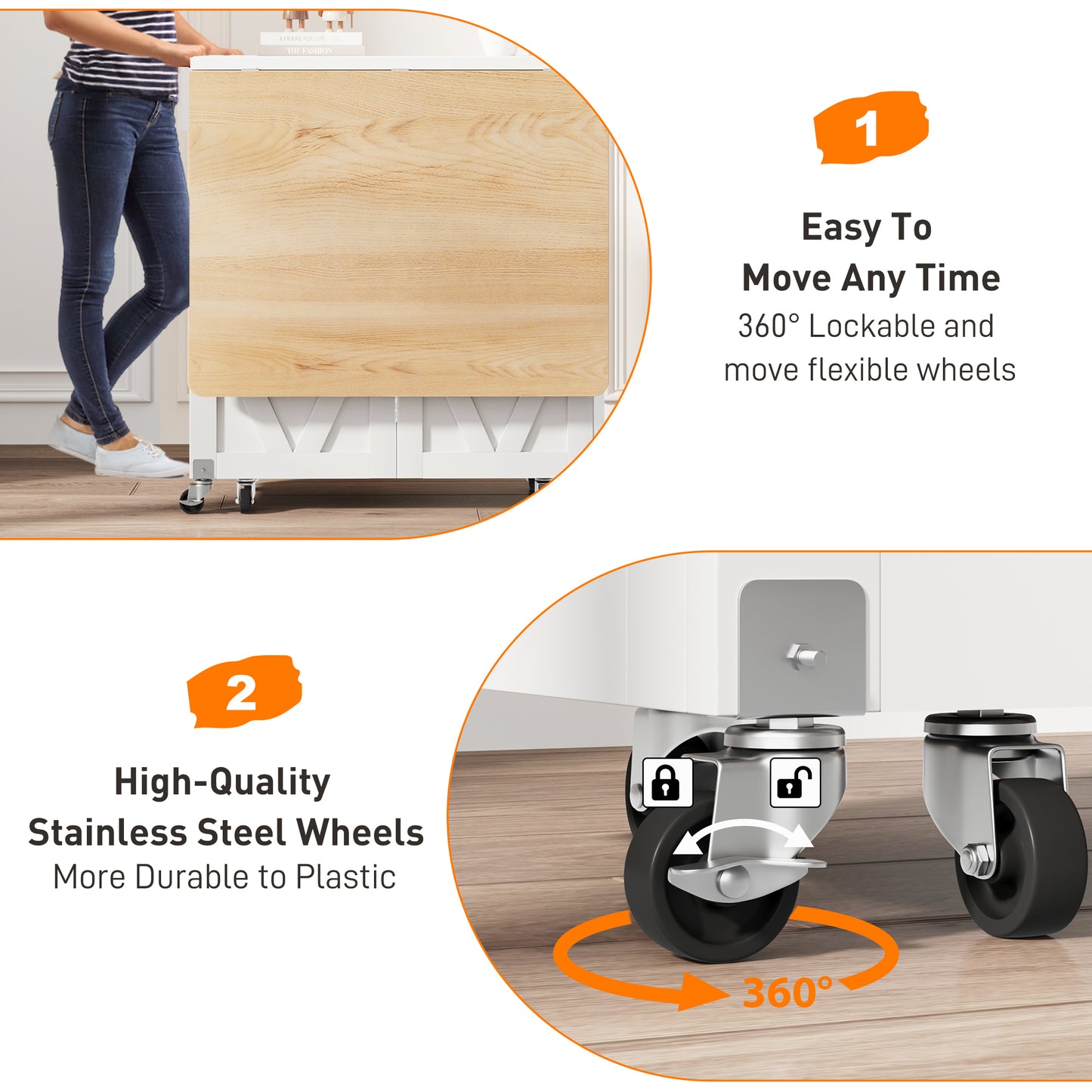 Anyact Space Saving Versatile Folding Kitchen Dining Table with Wheels & Storage Shelf for Small Apartment