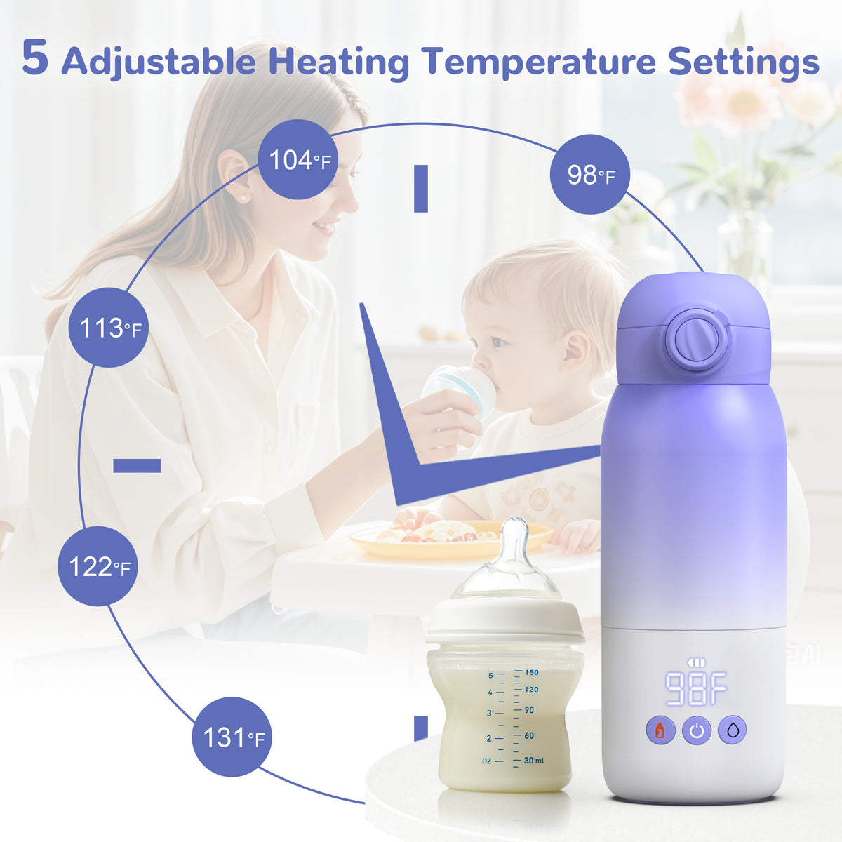 Vipuse Upgraded Bottle Warmer for Baby , Dual Heating Modes for Breast Milk and Water, 12 OZ Portable Milk Warmer, Purple