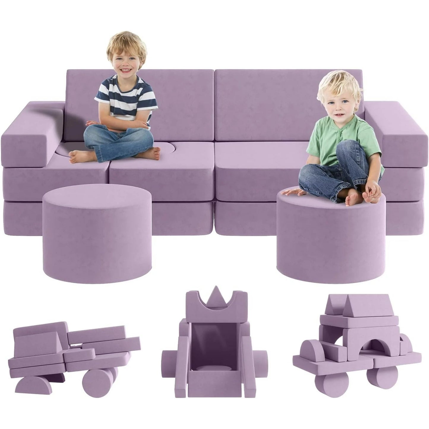 Welbabel 13 Pcs Kids Sofa Couch,Modular Toddler Couch for Playroom,Multifunctional Play Couch for Toddlers Boys and Girls,Purple