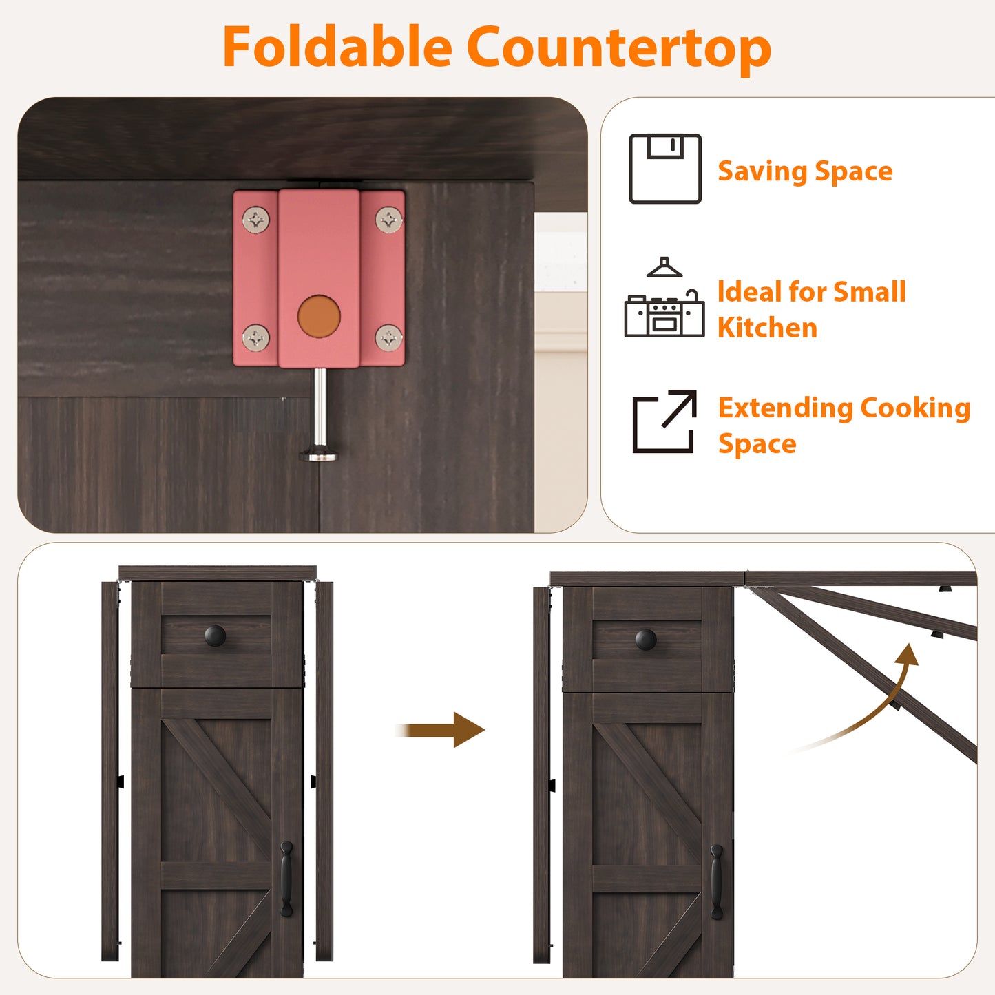 Anyact Folding Dining Table, Space Saving Dining Room Table, Folding Kitchen Table, Dark Walnut