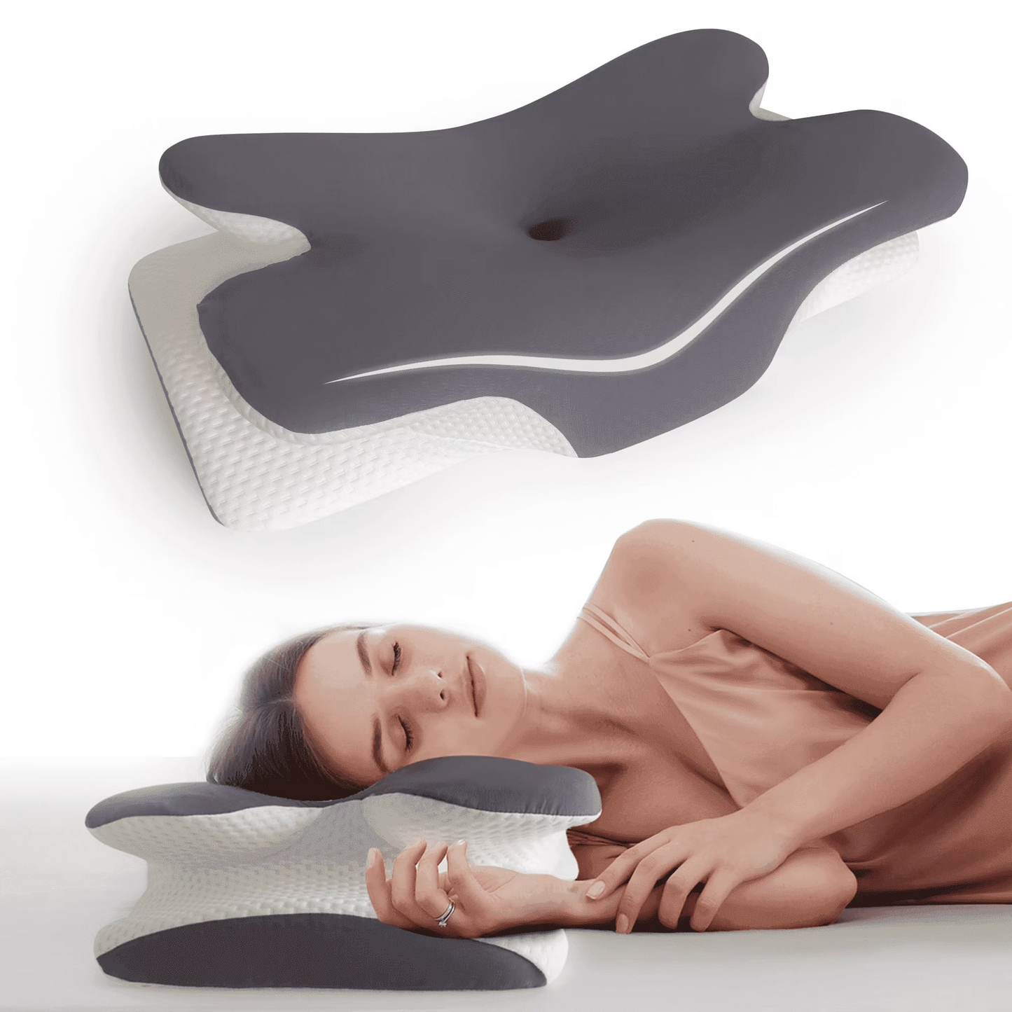 Vipuse Memory Foam Ergonomic Cervical Neck Support Bed Pillows for Side Back Stomach Sleeper Sleeping