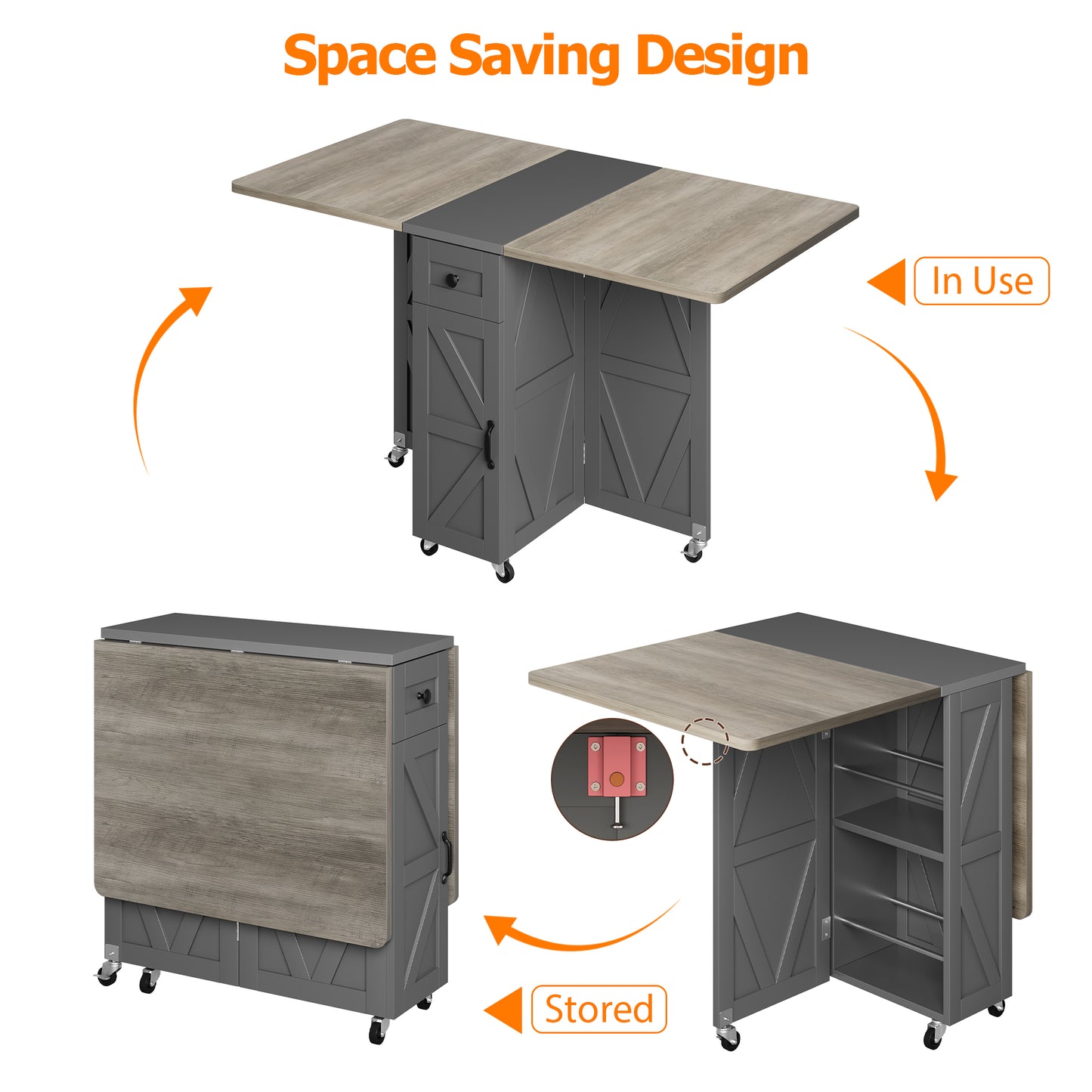 Anyact Folding Dining Table for 2-4 Persons, Space Saving Dining Room Table, 47" Folding Kitchen Table, Carlo Grey
