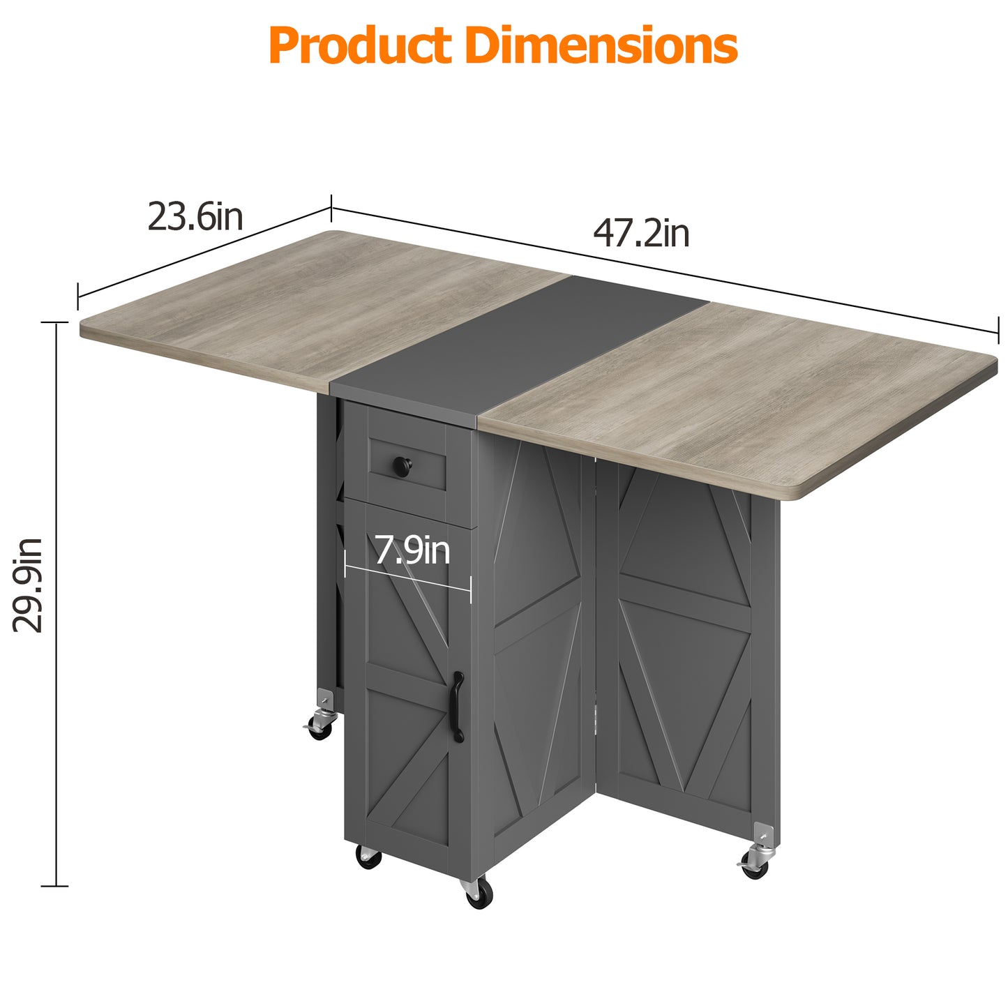 Anyact Folding Dining Table for 2-4 Persons, Space Saving Dining Room Table, 47" Folding Kitchen Table, Carlo Grey
