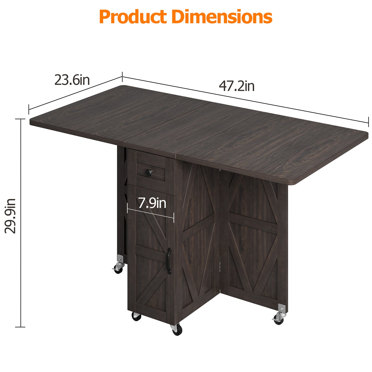 Anyact Folding Dining Table, Space Saving Dining Room Table, Folding Kitchen Table, Dark Walnut
