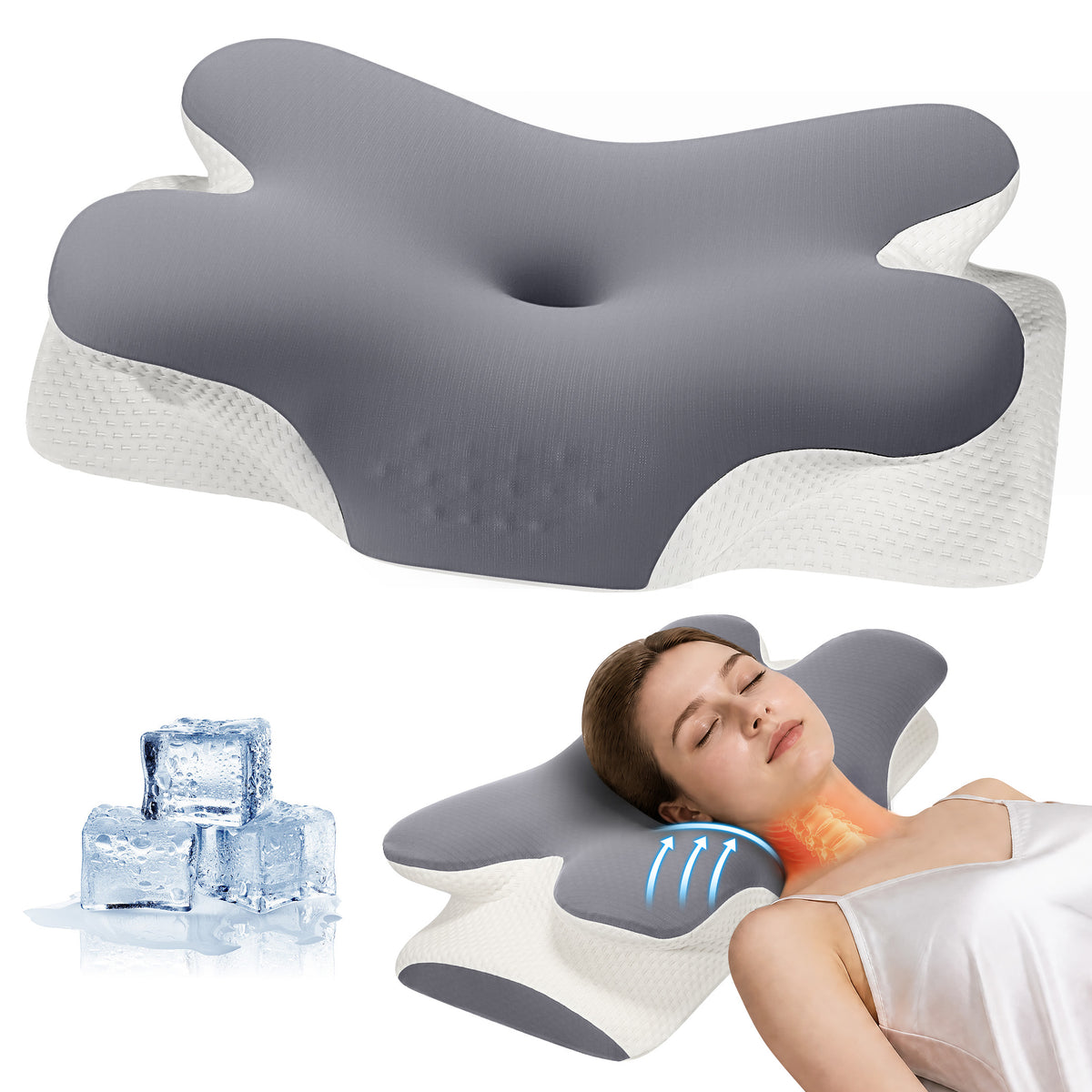 Vipuse Memory Foam Ergonomic Cervical Neck Support Bed Pillows for Side Back Stomach Sleeper Sleeping