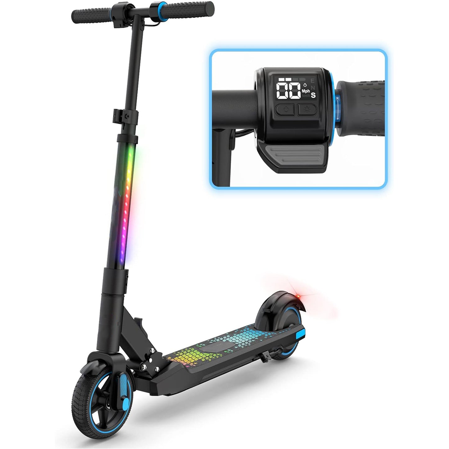 Electric Scooter for Kids Ages 6-12, Powered E-Scooter with Colorful LED Lights, Black